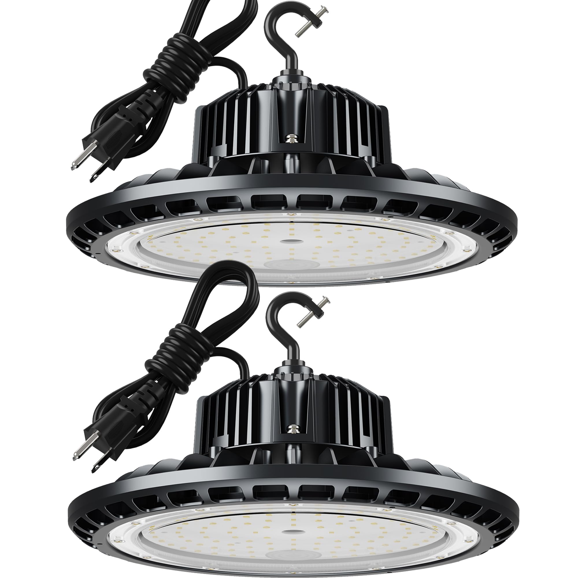 QIYEKA UFO LED High Bay Light 150W 5000K,21,000LM,Lamp with Plug, Hanging Hook, Safe Rope, Lighting Fixtures for Warehouse Shop 