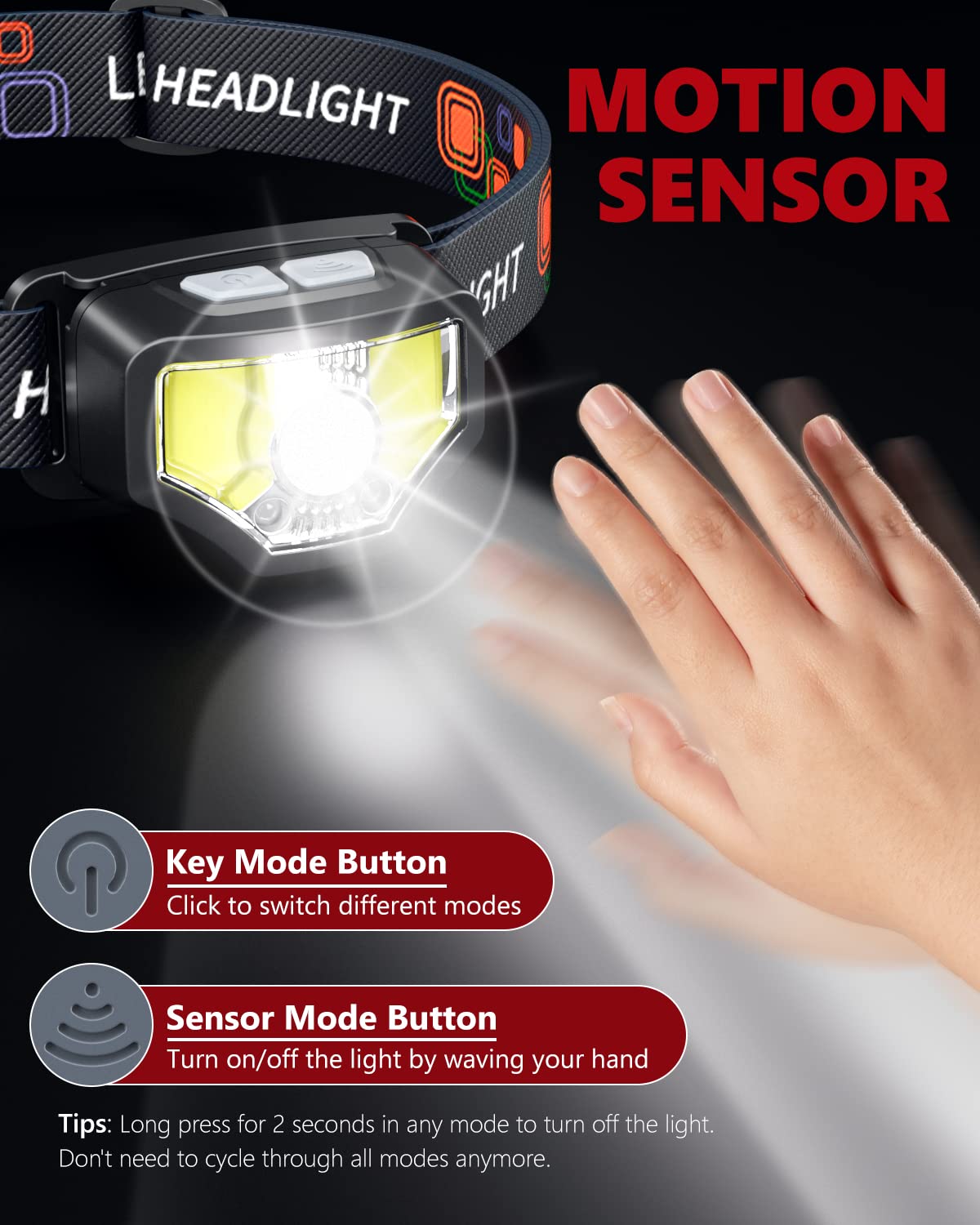 Getasi 1200 Lumen Rechargeable Headlamp 2-Pack - Waterproof Led Flashlight With Motion Sensor