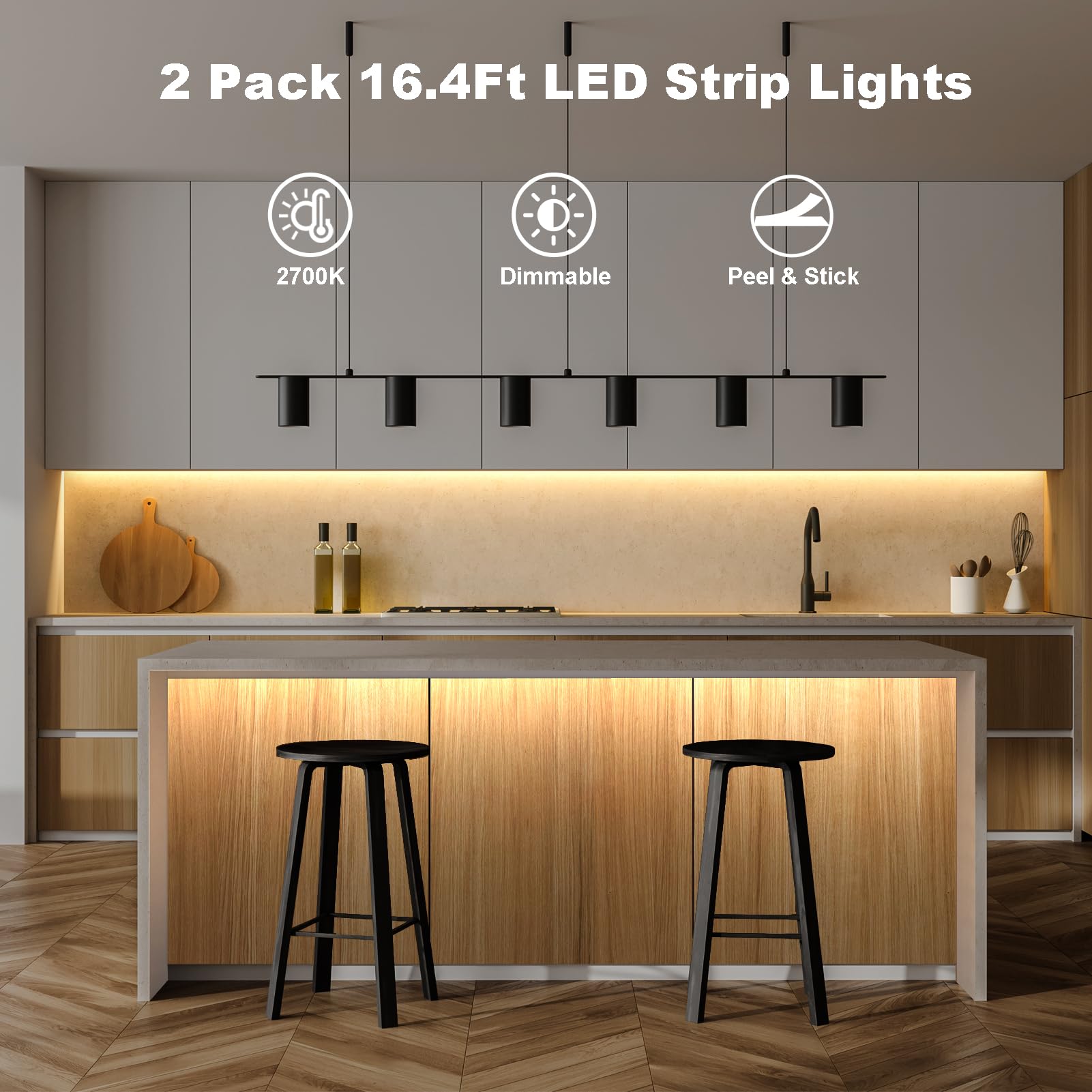 Echosari 2 Pcs Strip Lights Battery Operated, 16.4Ft 150 Led Strip Lights Self-Adhesive With Remote Timer, Flexible Cuttable Lig