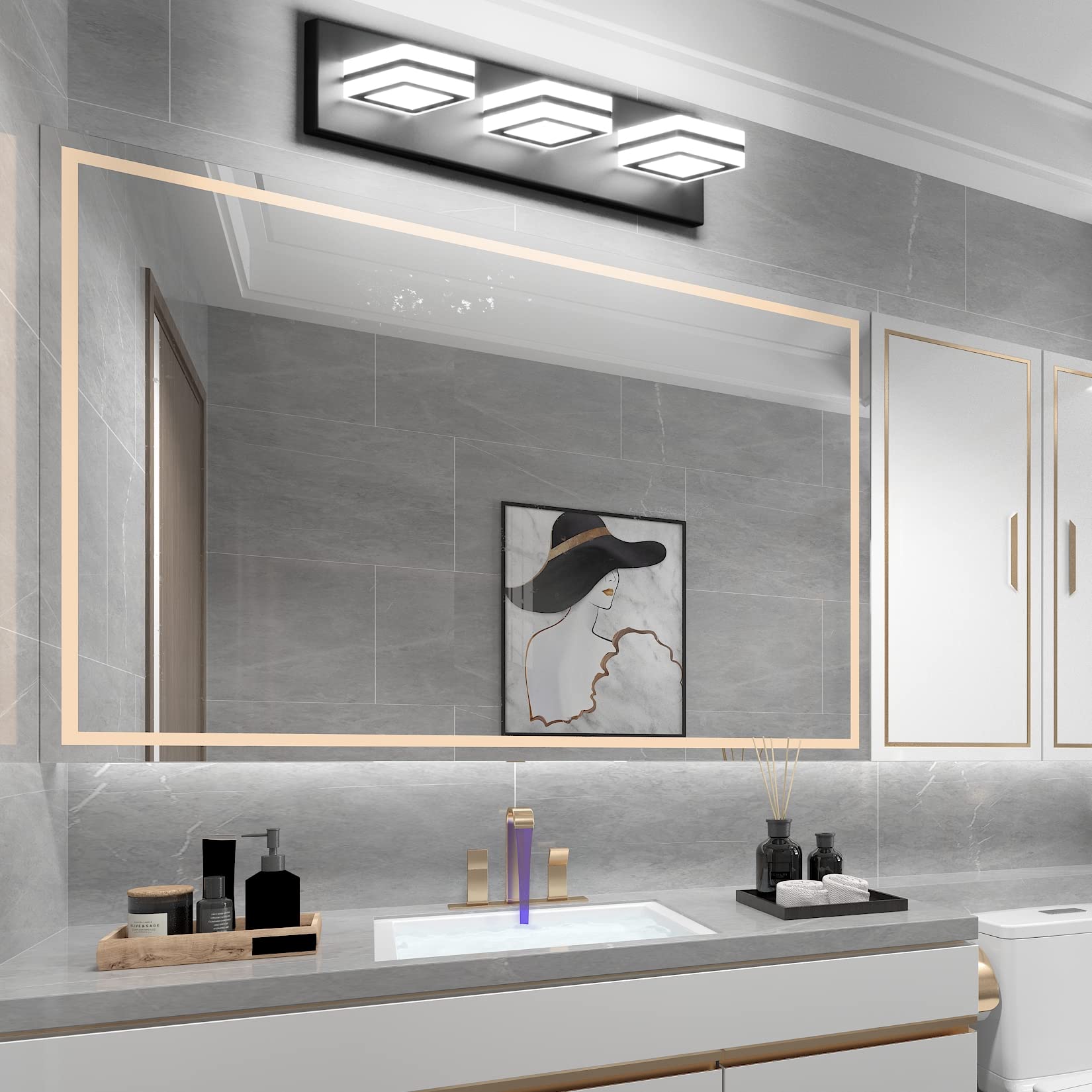 Ralbay Vanity Light Fixtures, 3 Lights, Up and Down LED, Metal, Black, Model 8596