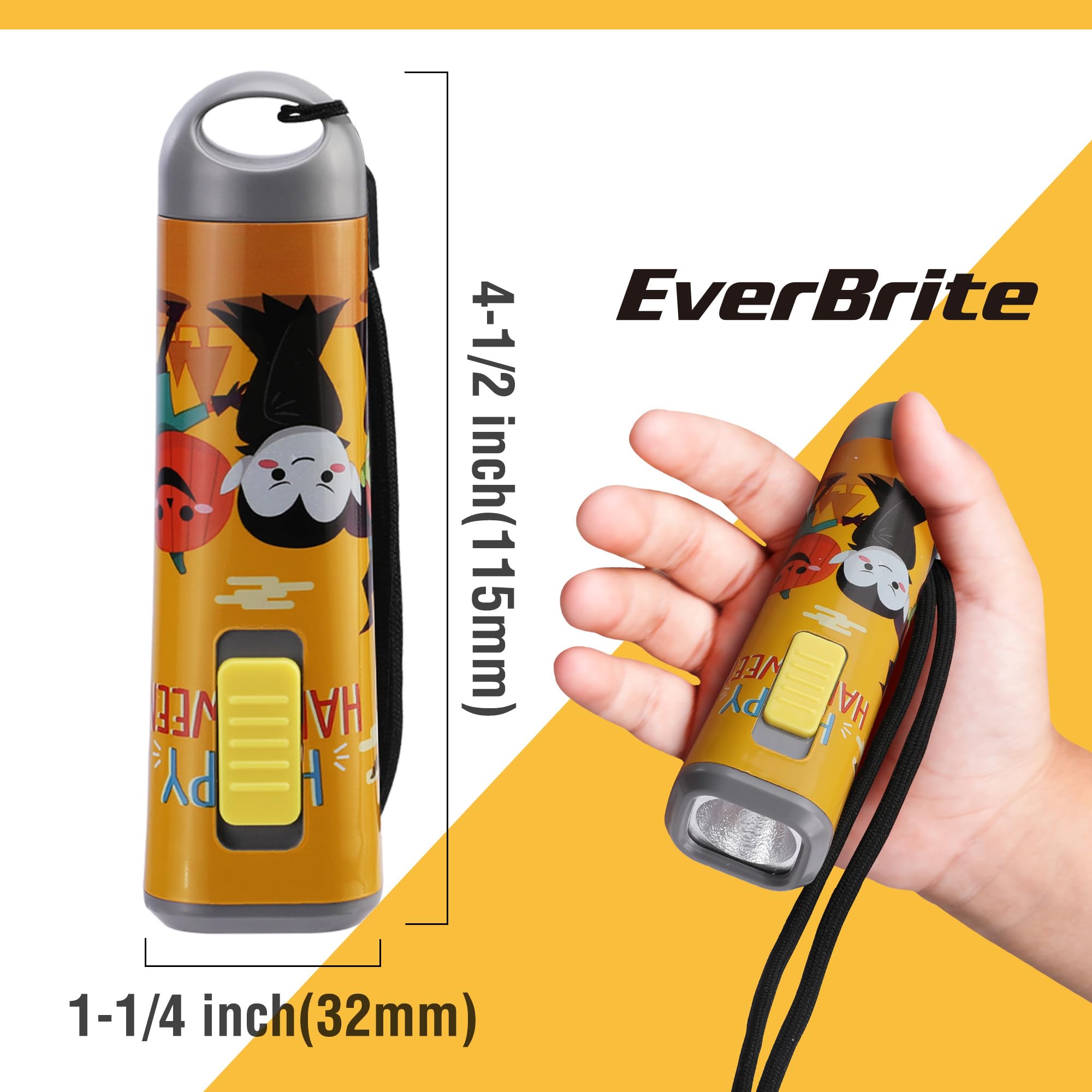 EverBrite LED Flashlight Torch - Handheld Orange Light with Lanyard, 3AAA Battery Included, Model E012066A