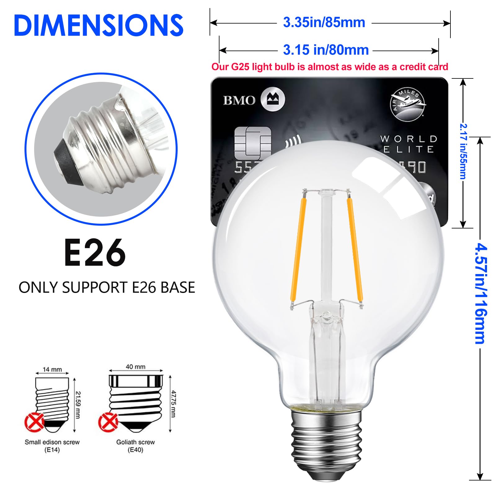 5W Dimmable G25 Led Globe Light Bulb, G25 Led Vintage Light Bulb, 60W Equivalent, 500Lumens, 2700K Soft White, E26 Base, Ul Listed, 6-Pack