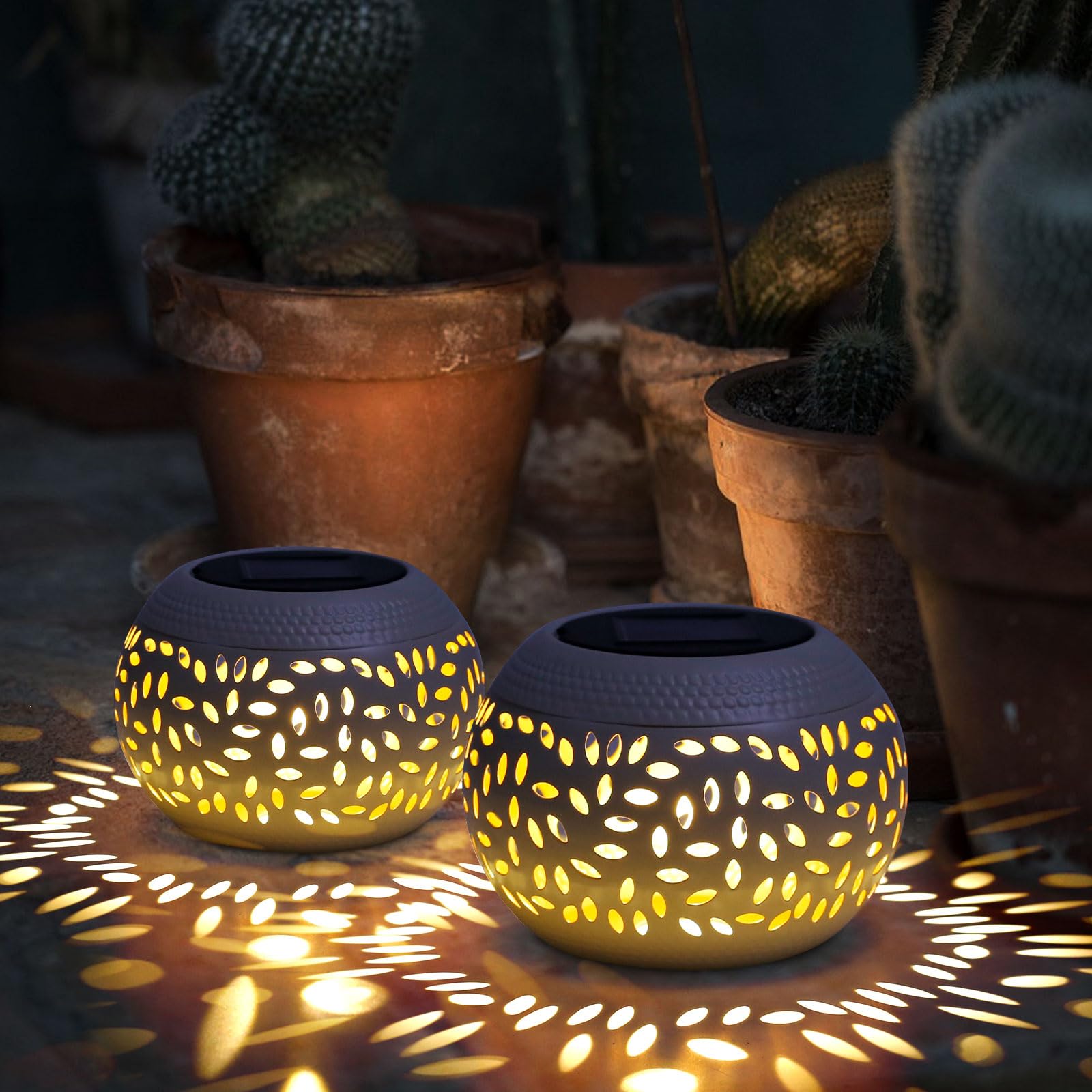 Solar Lanterns Waterproof Outdoor Decor,2 Pack White Hollow Out Metal Solar Lights - Unique Gifts For Women Mom Wife - Outside G