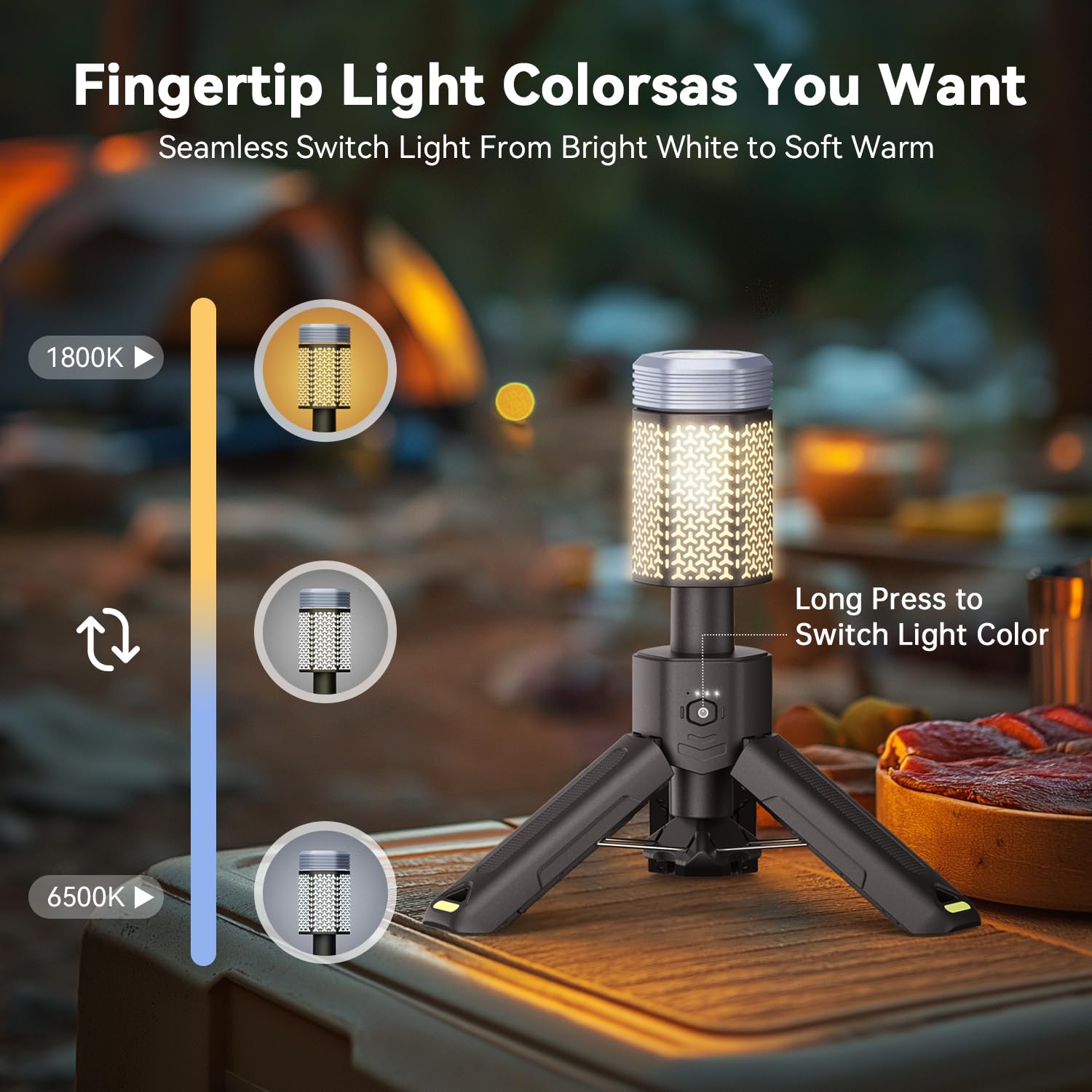 MORIKO Telescopic Camping Lantern, 10,500mAh Rechargeable, IP67 Waterproof, Portable Dark Gray Light for Hiking and Emergencies