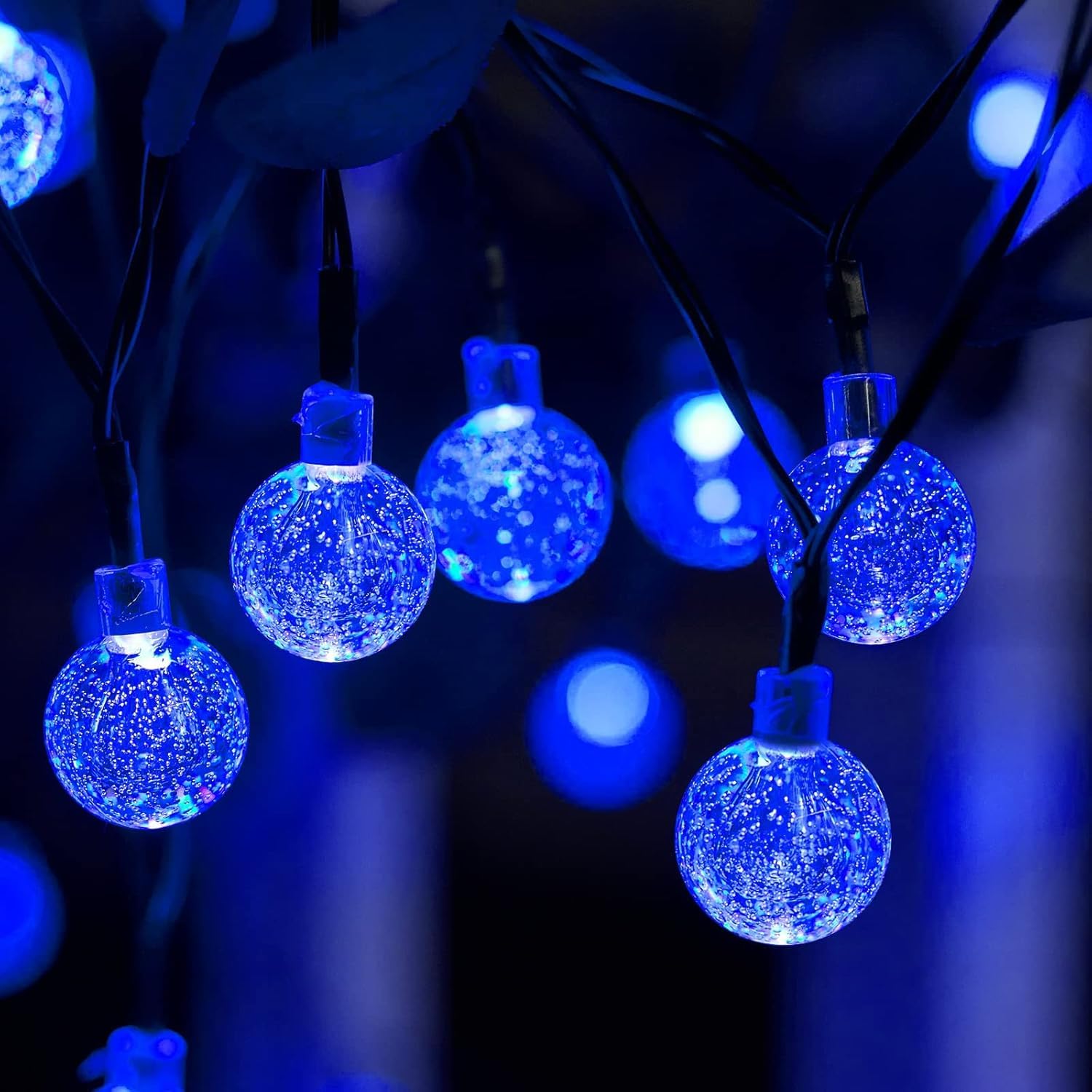 Brightown Solar String Lights Outdoor 60 Led 35.6 Feet Crystal Globe Lights With 8 Lighting Modes, Waterproof Solar Powered Pati