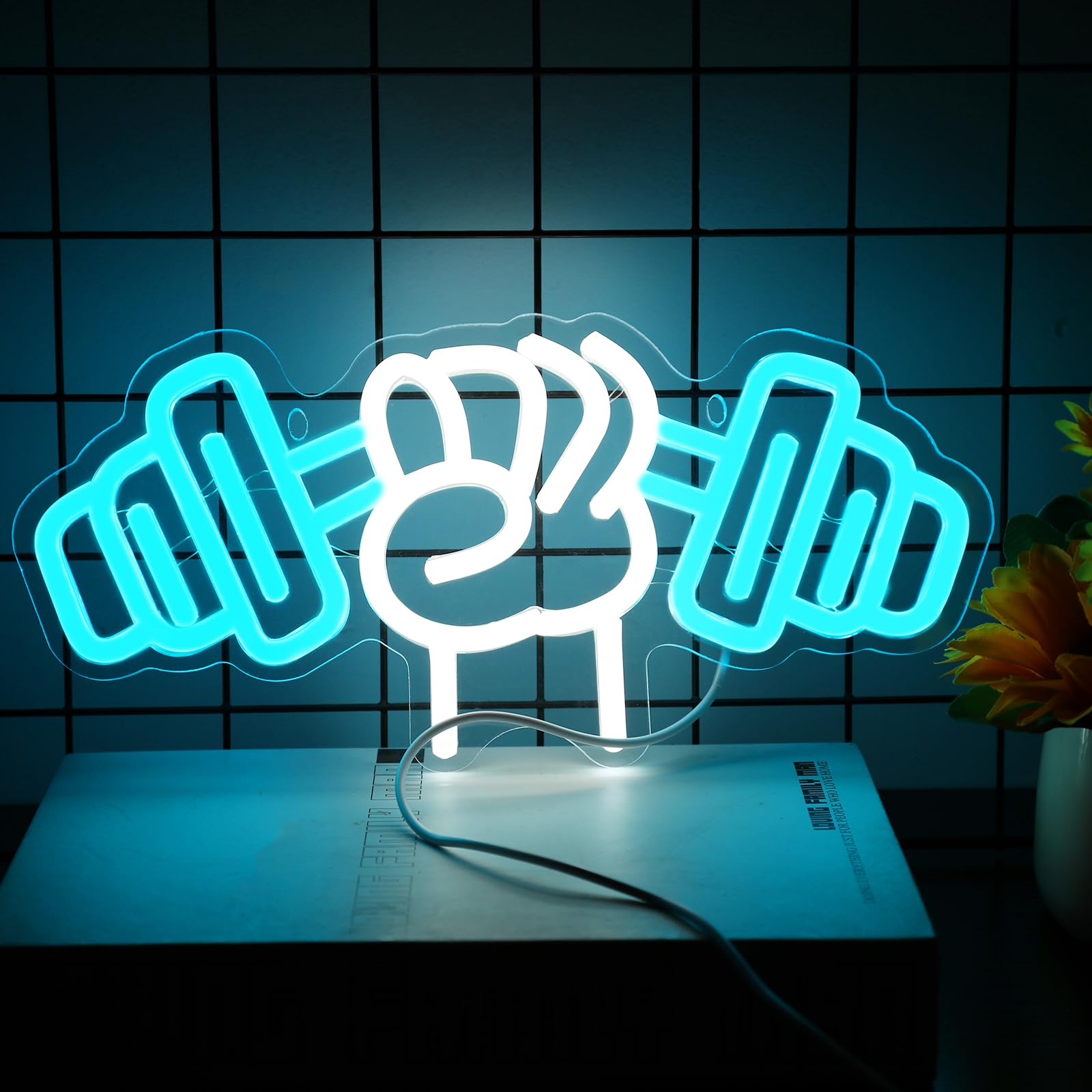 Neonawall Dumbbell Neon Sign - LED Wall Décor for Home, Gym, Sports - 16in  Acrylic - Color: Dumbbell, Model: S-10