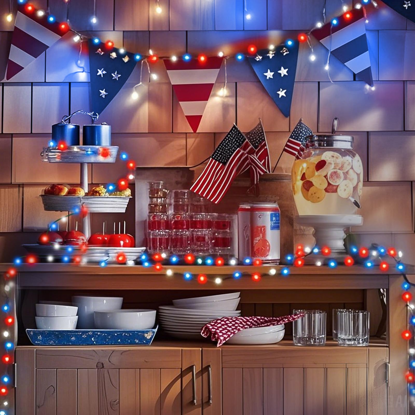 YIQU 200 LED String Lights - Red White Blue, 75.8 FT, Waterproof, Extendable, Indoor Outdoor, Model JT-EL/FC300V0200-C