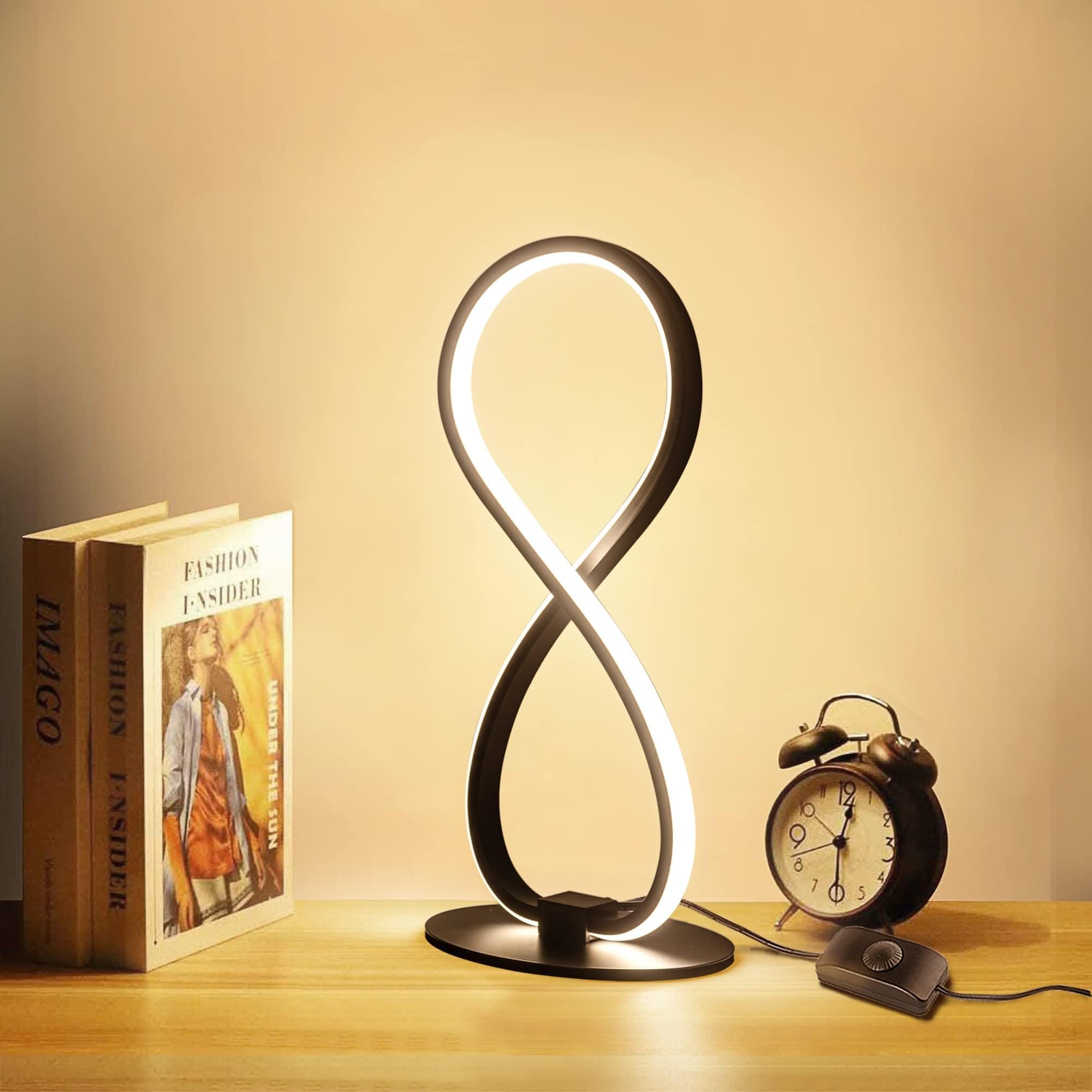 Adebime Black Stepless Dimmable Spiral Table Lamp, Warm White, Unique Nightstand Light