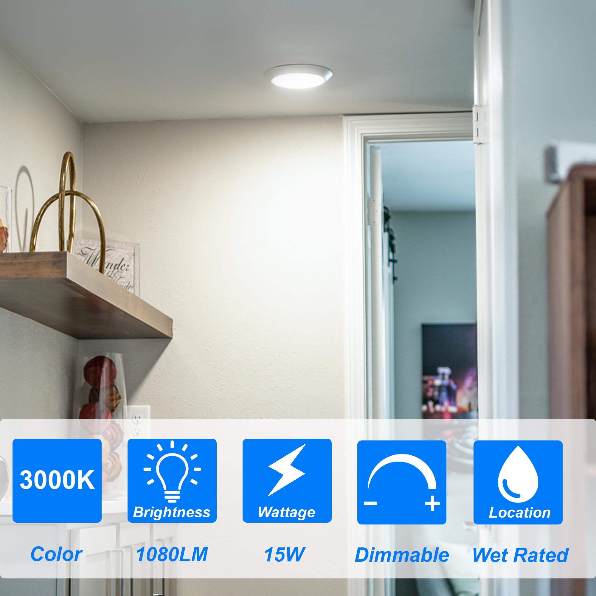 Vivio Lighting LED Disk Lights 15W Dimmable 3000K 1080LM 2 Pack White Flush Mount Ceiling Light Fixture