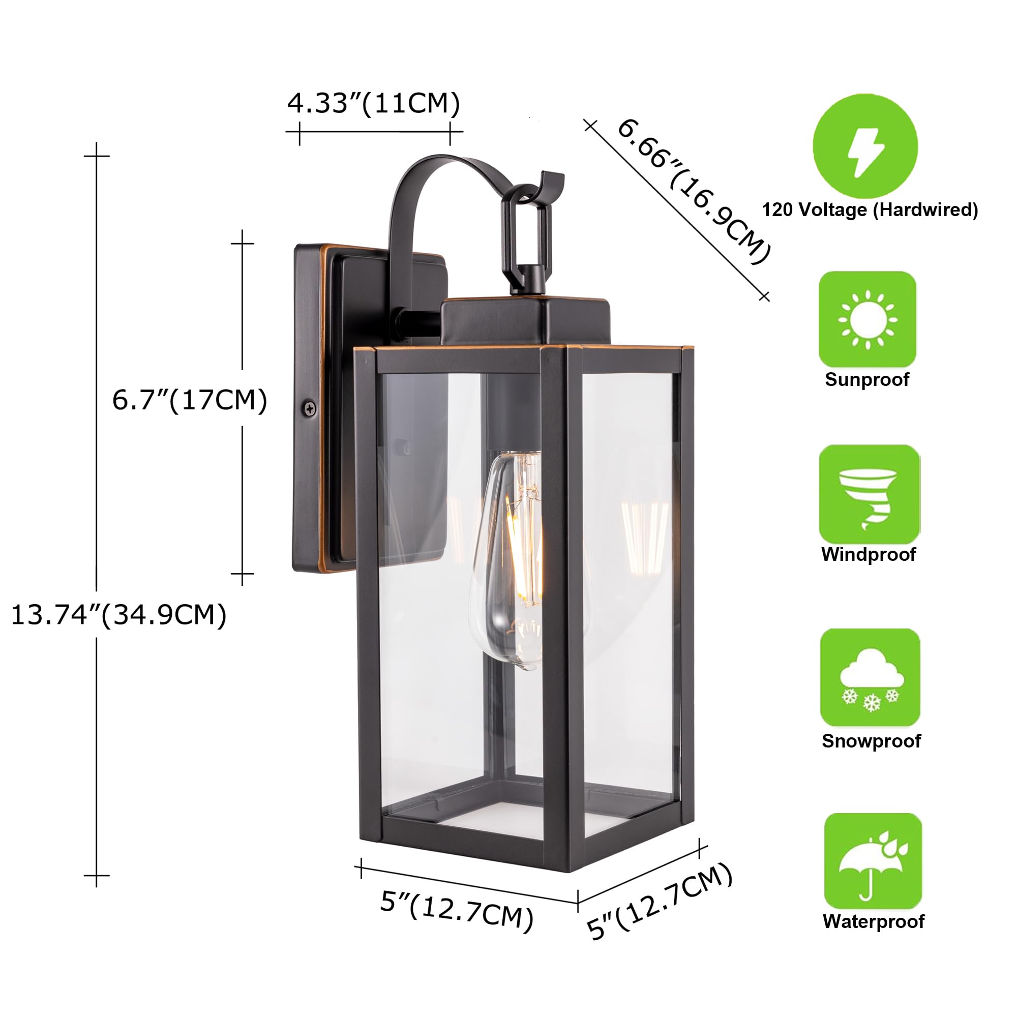 Gruenlich Outdoor Wall Lantern, LED Sconce, Metal Housing, Oil-Rubbed Bronze, E26 Base, Max 60W, Model GR-WL004-ORB