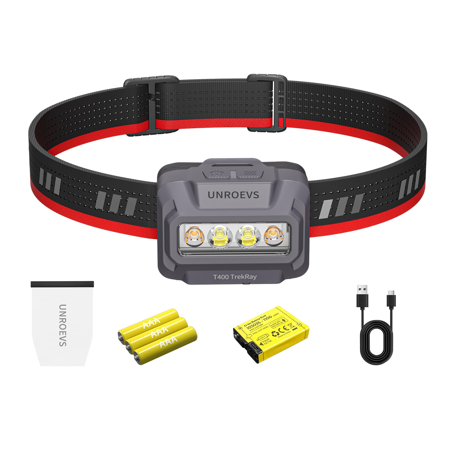 UNROEVS Rechargeable Headlamp-1000 Lumens Headlight with White/Red Light and Motion Sensor,Lightweight Head Flashlight with 6 Mo