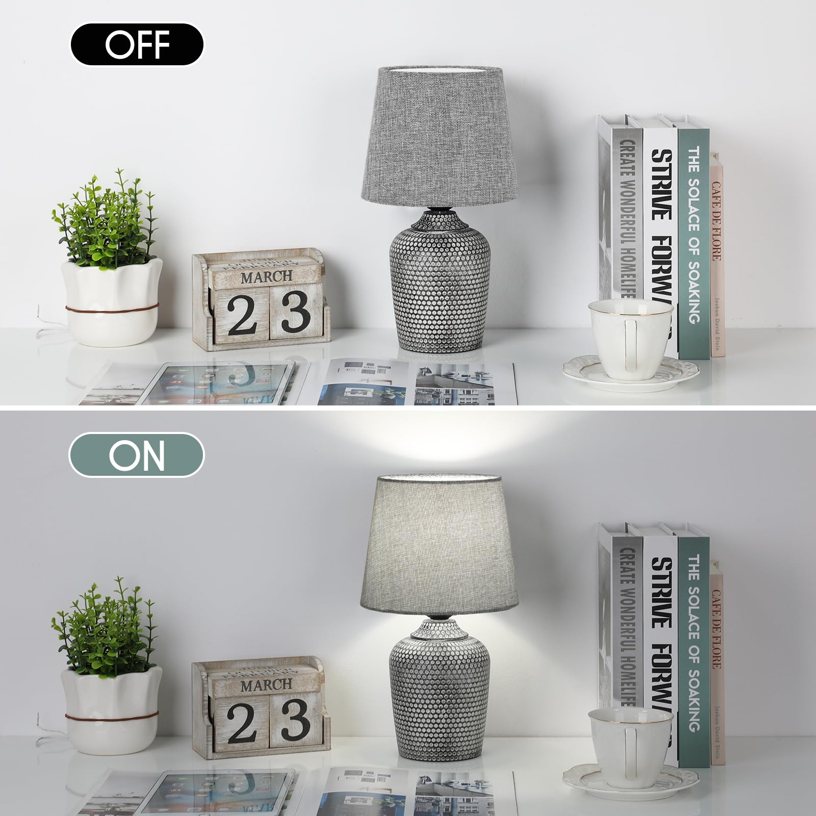 Sucolite Set Of 2 Small Grey Table Lamps For Bedroom, Living Room, Nursery, Cute Desk Lighting