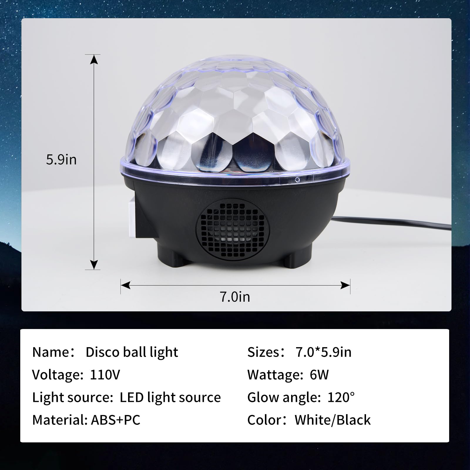 LLUOTE Disco Ball Light Speaker, Remote Control, 6 Colors, Large Size, ABS, Black, Model DSK-YXH for Parties & Decorations