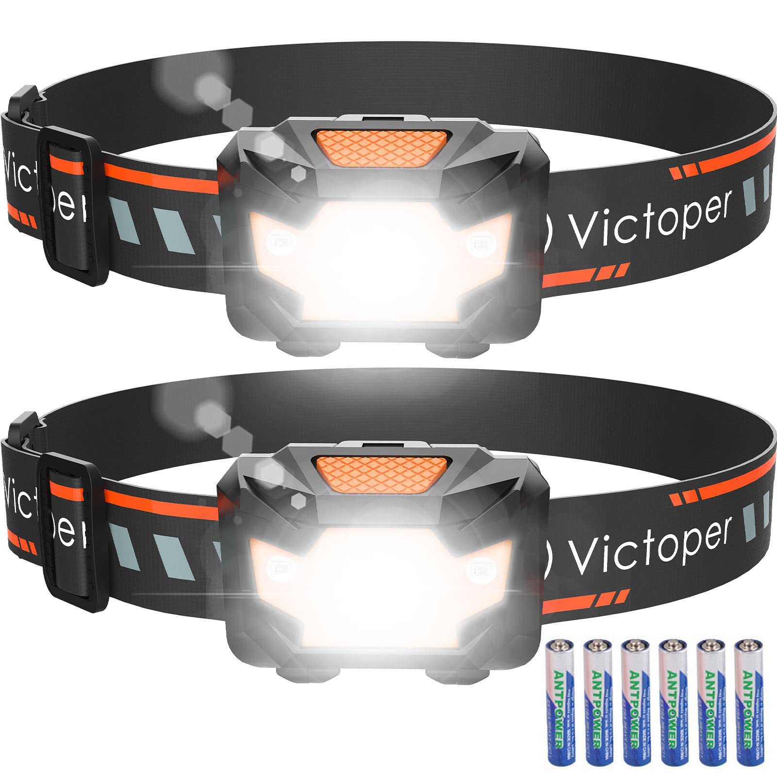 Victoper 2 Pack Led Headlamp, 1100 Lumen Bright Lightweight Head Lamp With 4 Mode, Ipx5 Waterproof Head Light With Red Light For