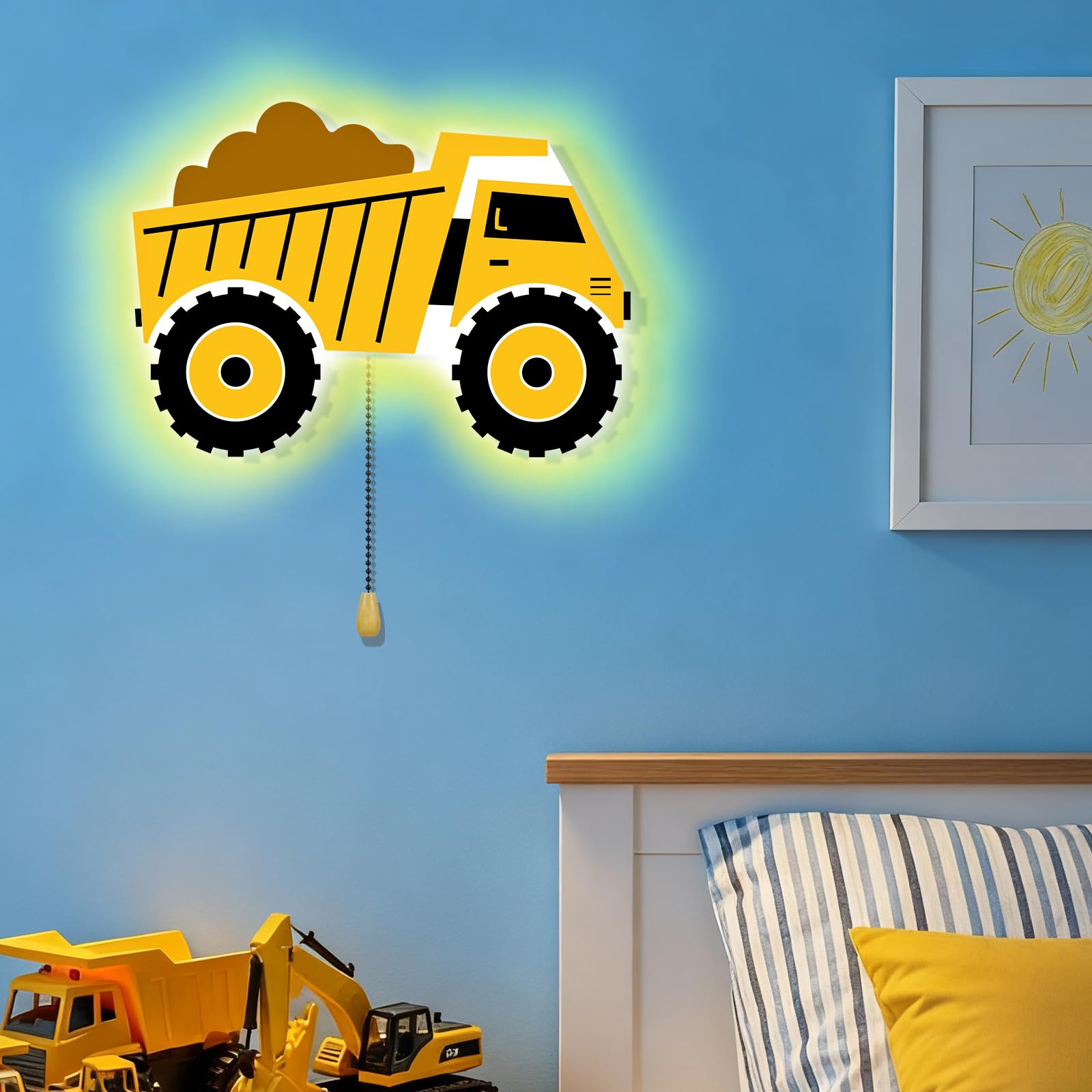 Aurelema Construction Themed Night Light Wall Lamp Sleeping Nursery Lighting Cute Floating Battery Operated Hanging Lamp for Bab