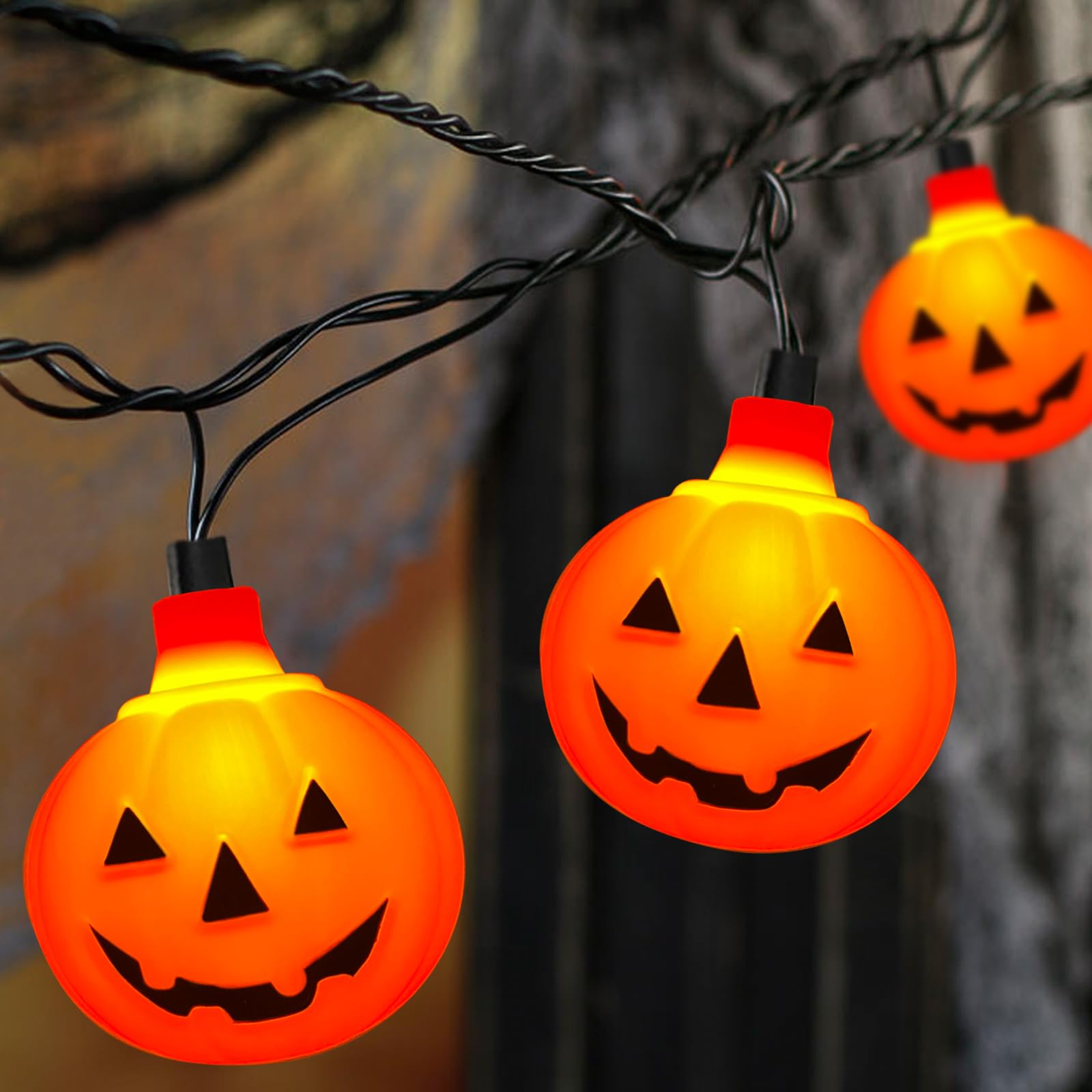 SUNSGNE Halloween Pumpkin String Lights, 8.5ft Orange Hanging String Lights with 10 LED Round Pumpkin Lights, Pumpkin Decorations for Indoor Outdoor Halloween Party Thanksgiving Day Decor