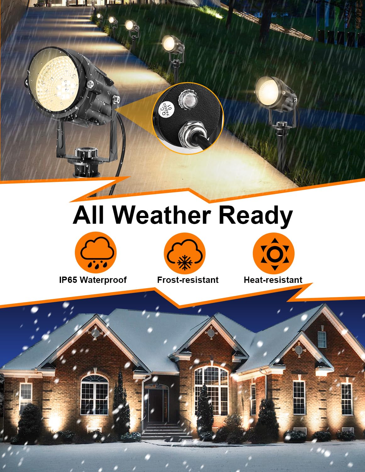 Crepow Dusk To Dawn Outdoor Led Spotlight, Outdoor Landscape Lighting With Photocell Sensor, 3000K Warm White Outdoor Waterproof