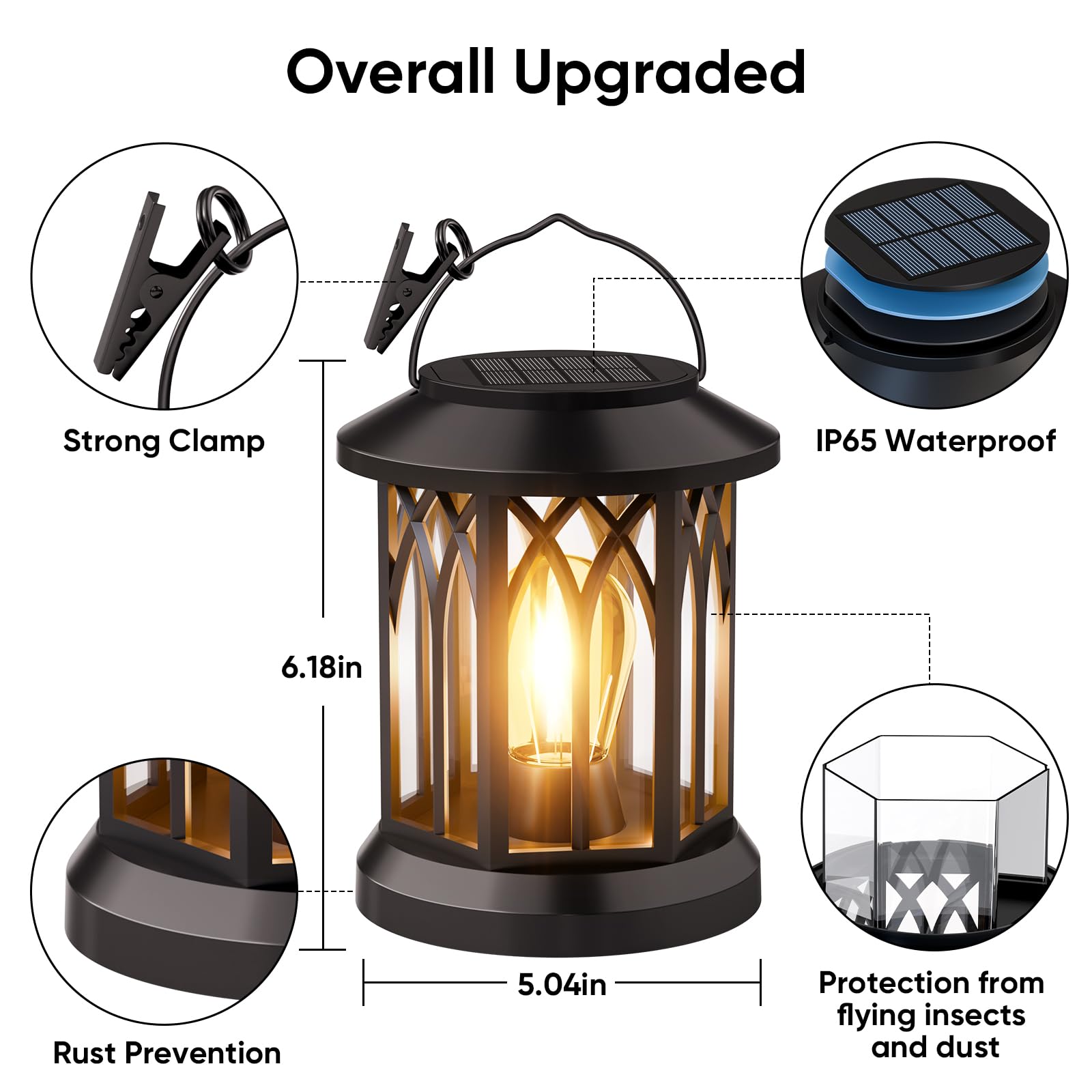 SIMLIX Hanging Solar Lanterns - 2 Pack Waterproof Outdoor Patio Decor, Black ABS, Clip-On Design for Garden & Family Gifts