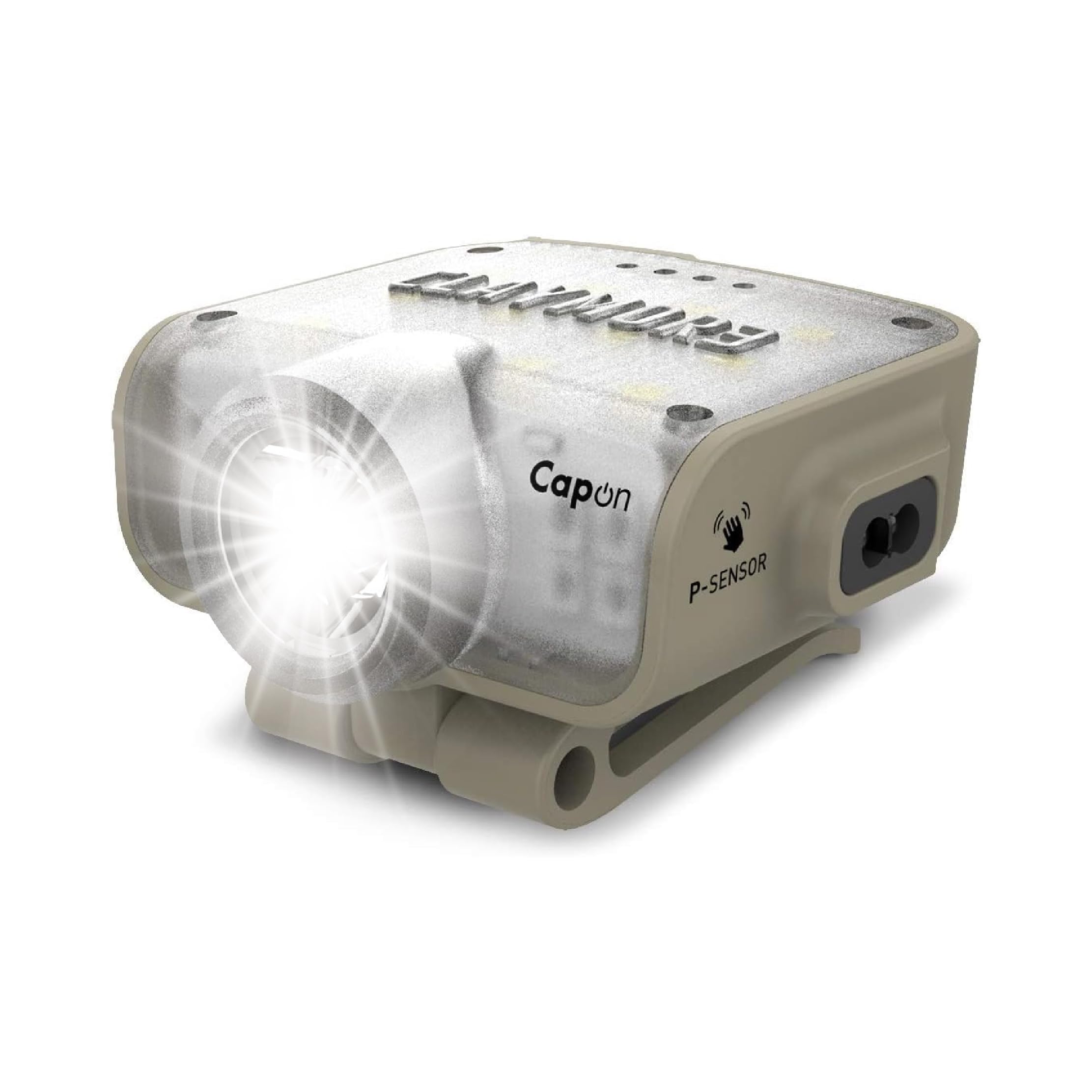 Claymore Capon 80C (Tan) - LED Rechargeable Clip-On Cap Headlamp, Lightweight Hat Light for Camping, Running, Emergency & Indust
