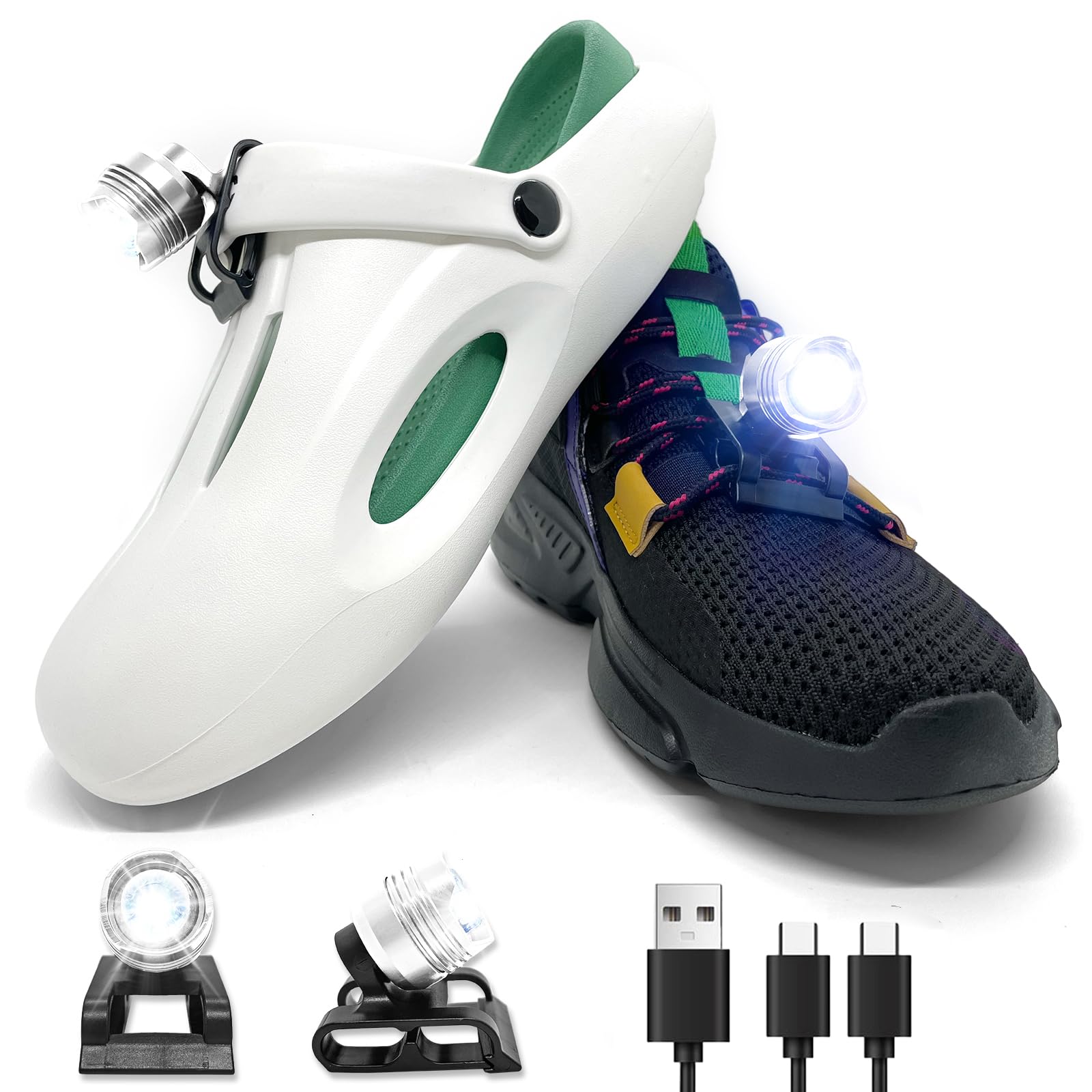 Vartiey Running Shoe Lights, Waterproof IPX5, 2 Pcs, Silver, Ideal for Night Walking, Dog Walking, Camping, Suitable for mature-themeds and Kids