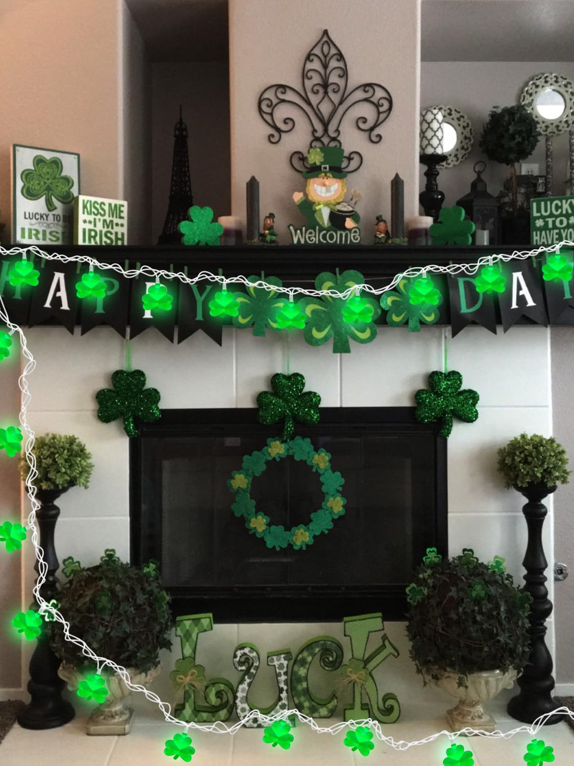 Sunsgne St. Patrick'S Day Lights Shamrocks Decorative String Lights, Lucky Clover String Lights With 10 Led Green Fairy Lights F