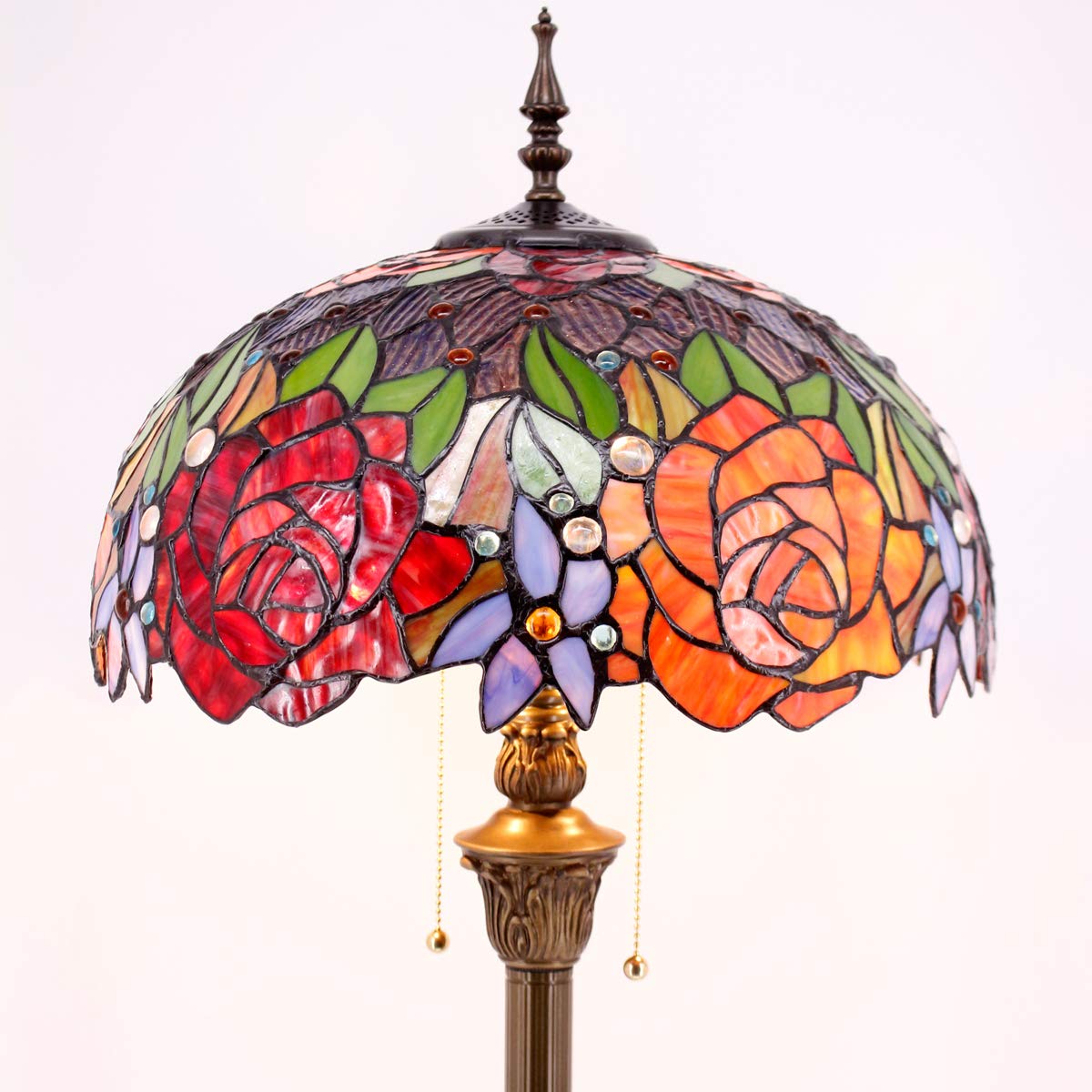 WERFACTORY Tiffany Floor Lamp, 16x16x64 Inches, Glass, Red Yellow Rose, Antique Style, Ideal for Bedroom, Living Room, Home Office