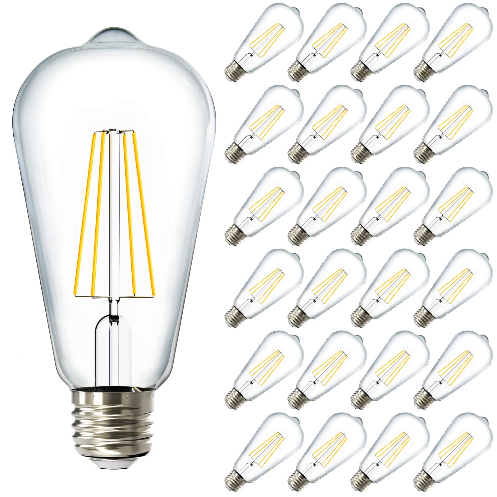 Sunco 24 Pack Dusk to Dawn LED Outdoor Lights Bulb, ST64 Edison Style Automatic Light Sensing Bulbs, 800 LM, 7W (60W Equivalent)