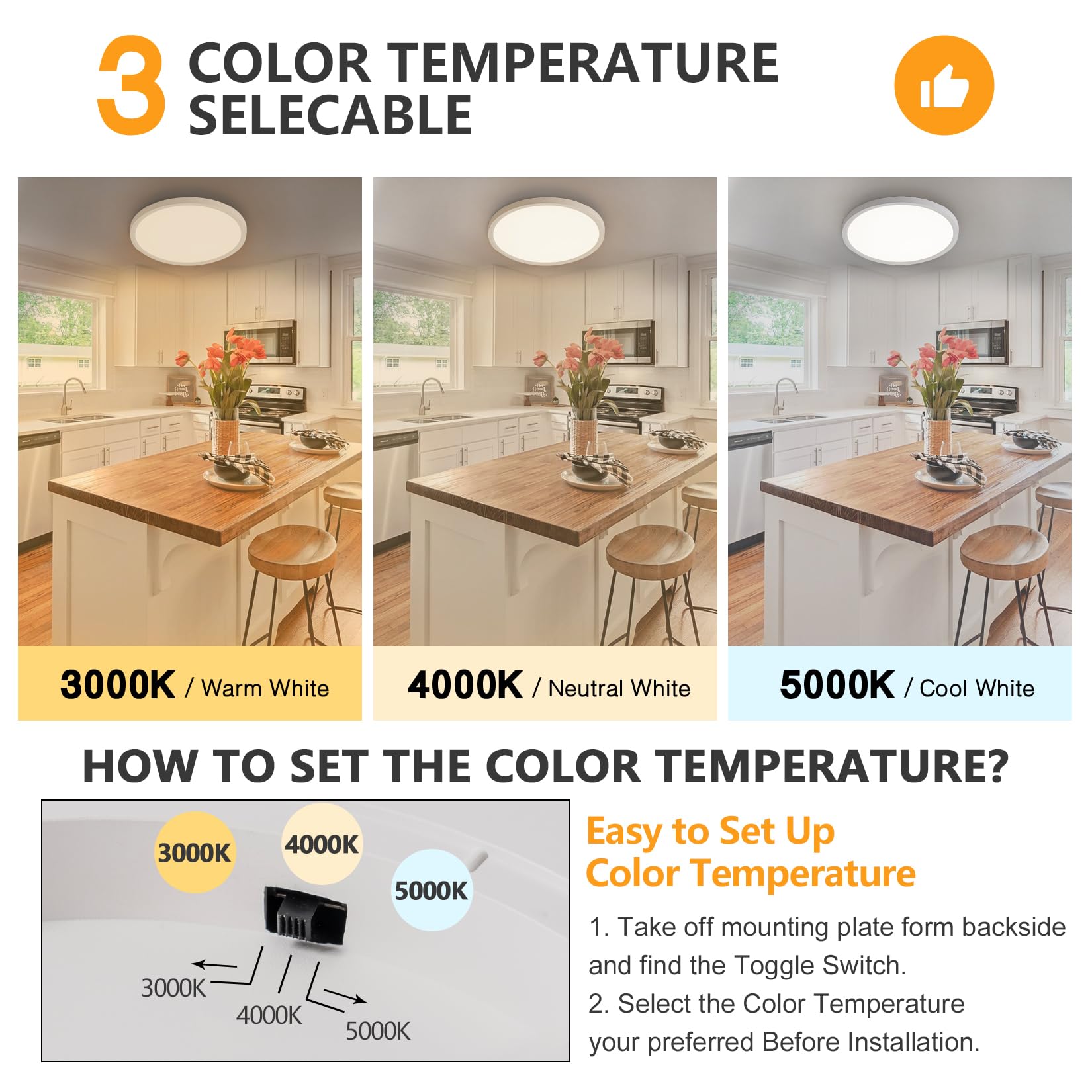 Bargeni Flush Mount Ceiling Light,12 Inch Led Ceiling Light Fixture With Night Light,24W/3000K/4000K/5000K Dimmable,Light Fixtur