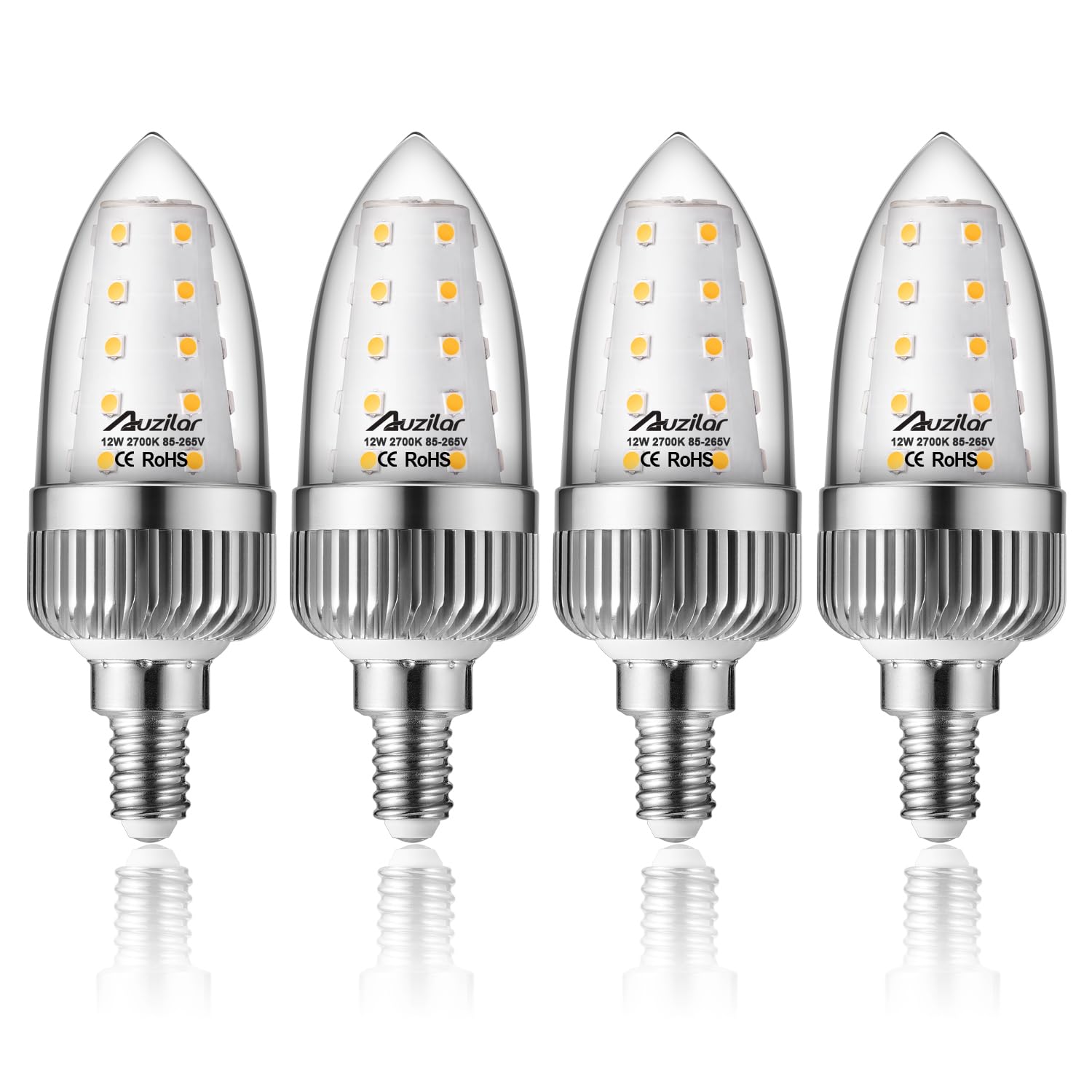Auzilar E12 Led Candelabra Bulbs, 12W 100W Equivalent, 1200Lm, Warm White Ceiling Fan Light Bulbs, Decorative Candle Base Non-Di