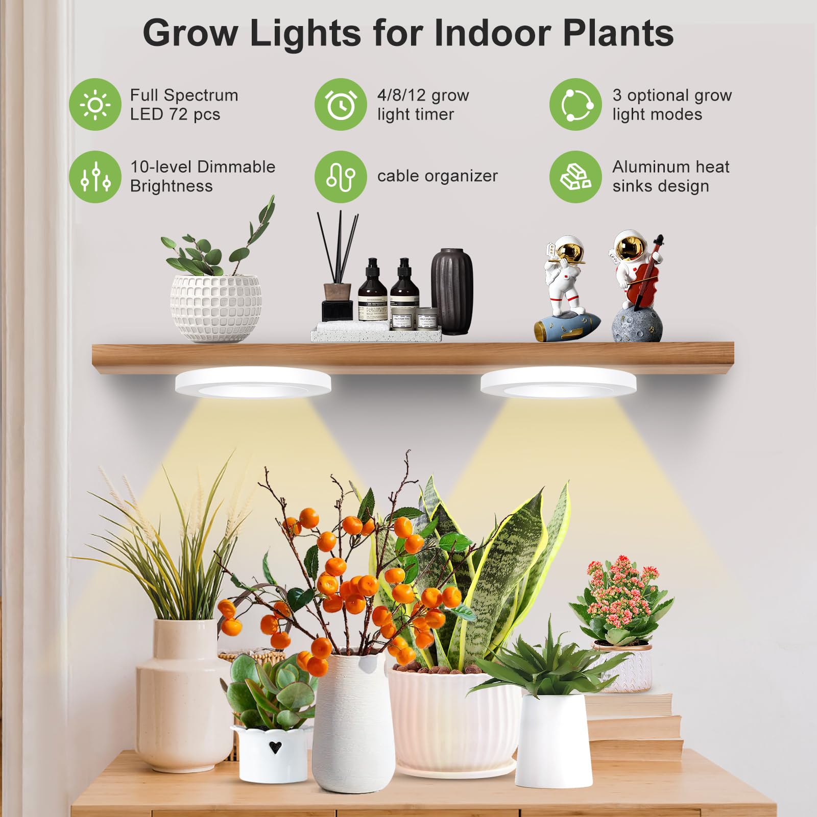 Aopeids 2025 Upgraded Full Spectrum Grow Light For Indoor Plants - 72 Leds, 3 Lighting Modes, Auto On/Off Timer (4/8/12H), 10-Level Dimmable Halo Small Plant Lights (White, 6.3Inch One Head)