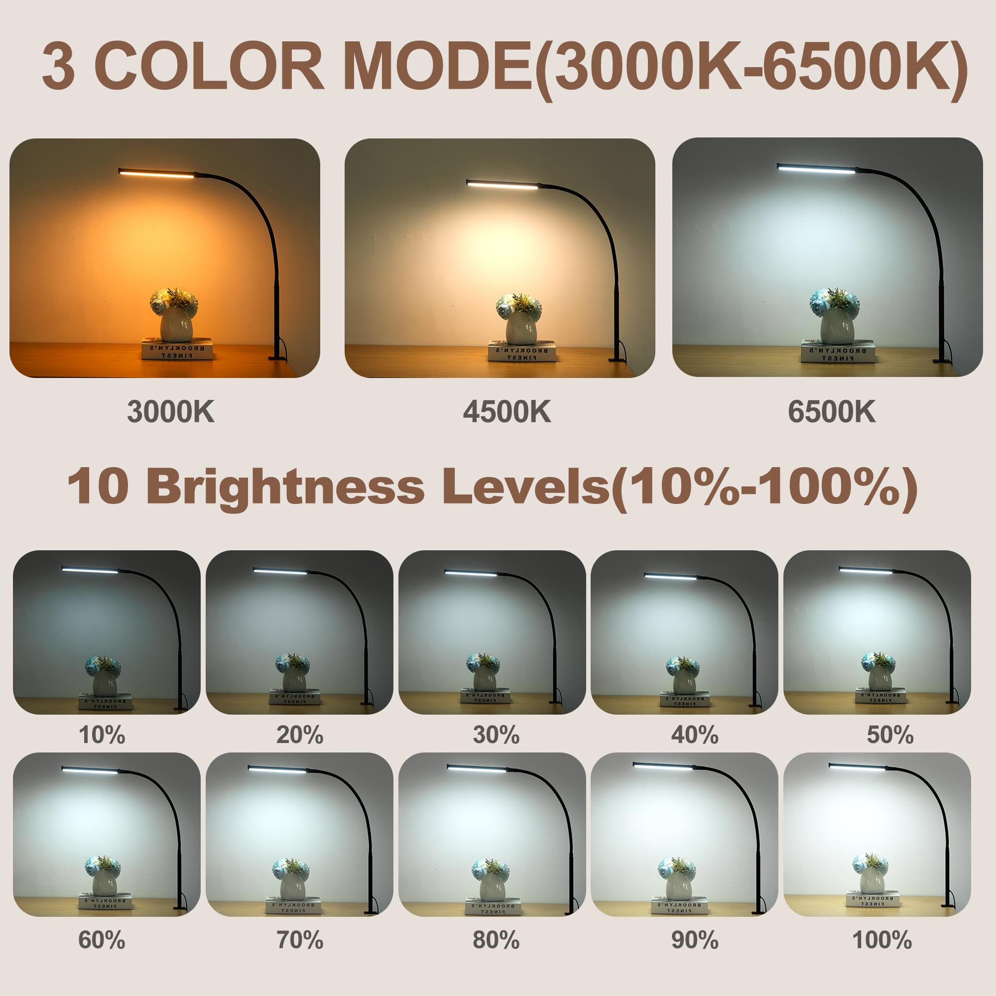 Libora Led Desk Lamp For Home Office, Eye-Caring Desk Light With Clamp, Clip On Light For Reading, 3 Modes 10 Brightness, Flexib