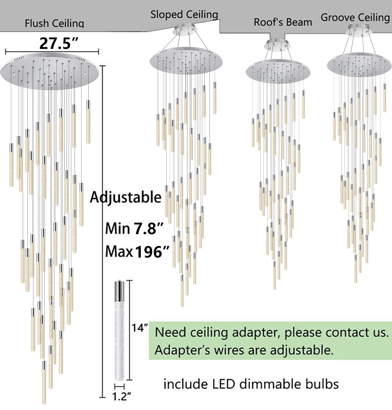 Haixiang W27.5 X H196 Large Glam Chandelier Bubble Crystal Ceiling Chandeliers Remote Dimmable Led Light High Ceiling Pendants L