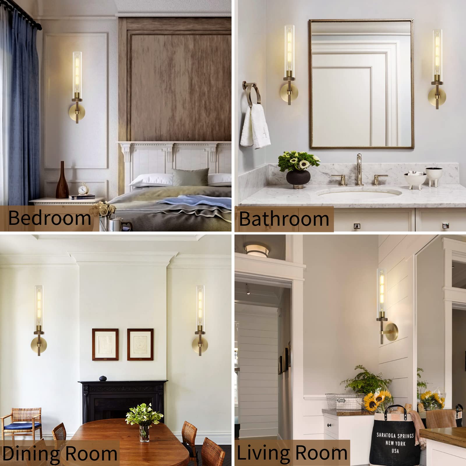Zhtiechui Modern Brass Wall Sconces, Glass Tube Sconces, Gold Bathroom Vanity Light Fixtures, Indoor Wall Sconces For Living Roo
