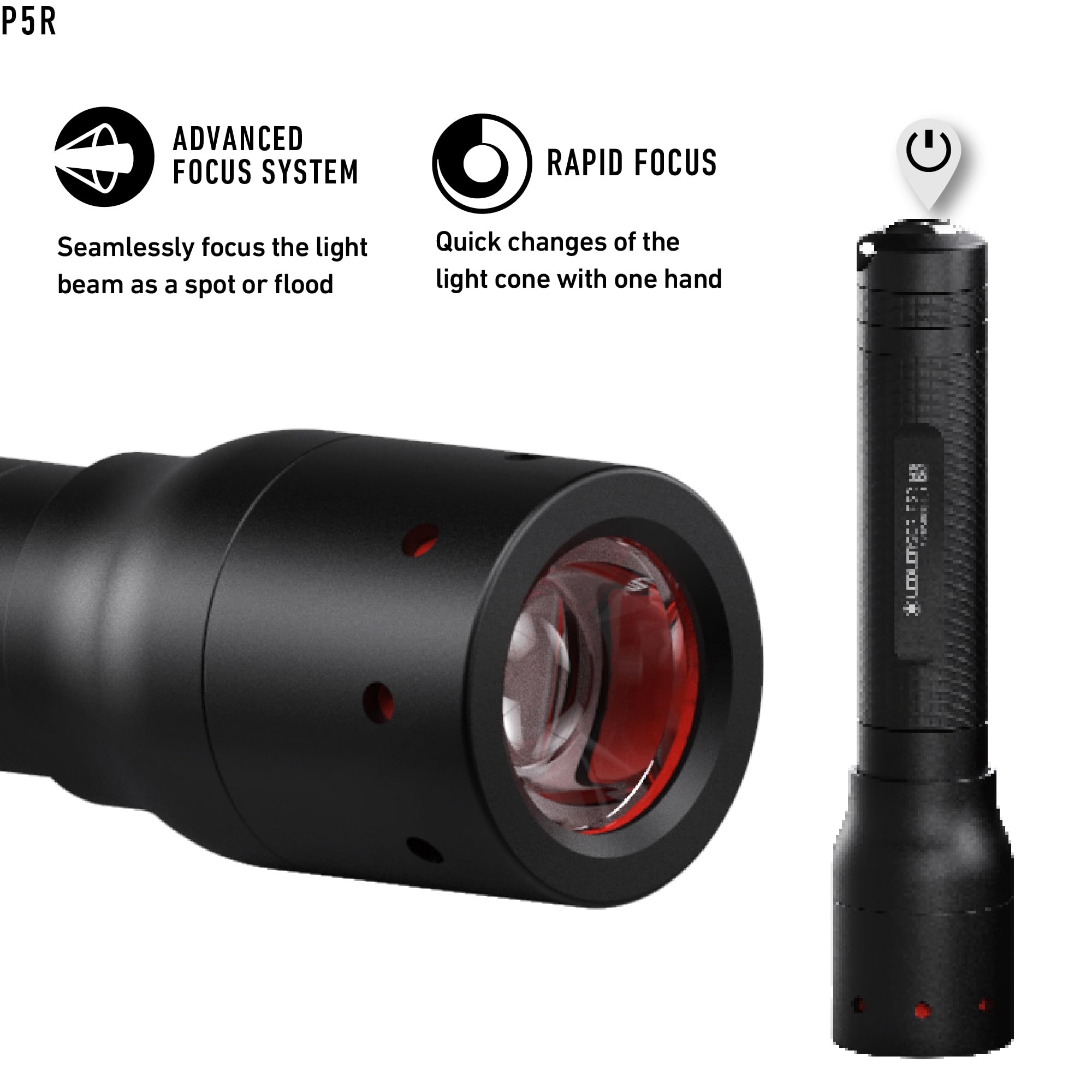 Ledlenser, P5R Rechargeable Flashlight, High Power Led, 420 Lumens, Light For Home, Camping, Tactical, And Emergency Use, Floati