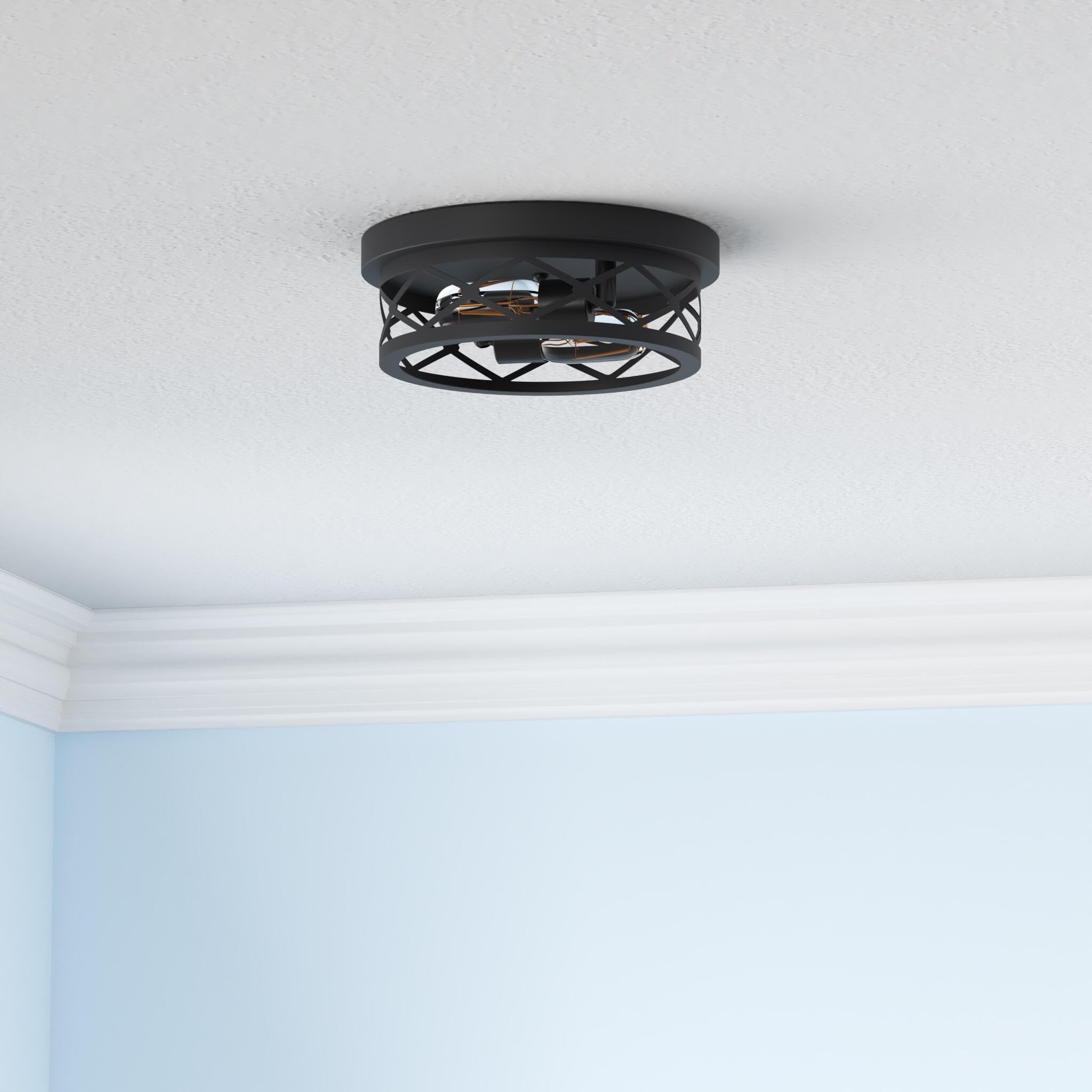 Skejao Flush Mount Ceiling Light Fixture For Hallway,2-Light Black Hallway Light Fixtures Ceiling,Light Fixtures Ceiling Mount F