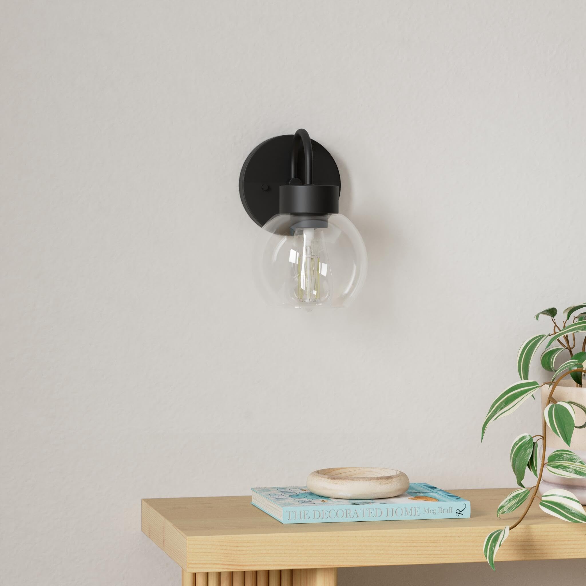 EAPUDUN 1-Light Bathroom Light Fixture, Matte Black, Globe Clear Glass Shade, Model WLA1433-MBK