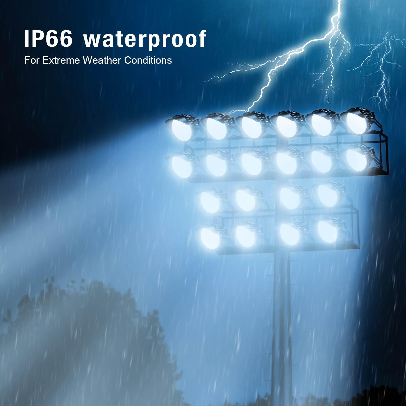Tomourd 600W LED Stadium Lights - Heavy-Duty Floodlight, Daylight IP66, Black, Model KY1600, Ideal for Large Field Lighting