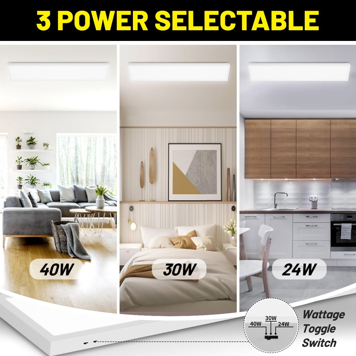 Becktour 1X4 Led Flat Panel Light Surface Mount 2-Pack, 40W/4580Lm, 5Cct 2700K/3000K/4000K/5000K/6000K Selectable, Flush Mount C