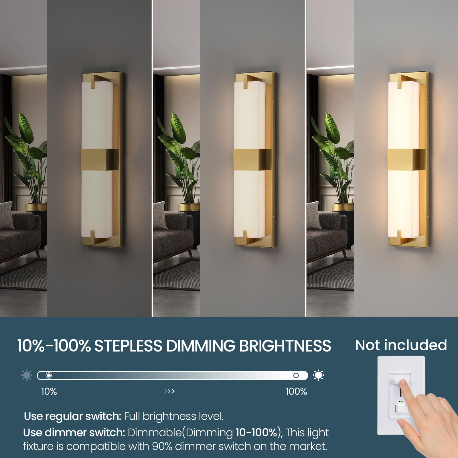 WOSHITU Gold Sconces Wall Lighting - 24W 3000K Wall Sconces LED Dimmable with Acrylic Shade Bathroom Vanity Lights for Bathroom,