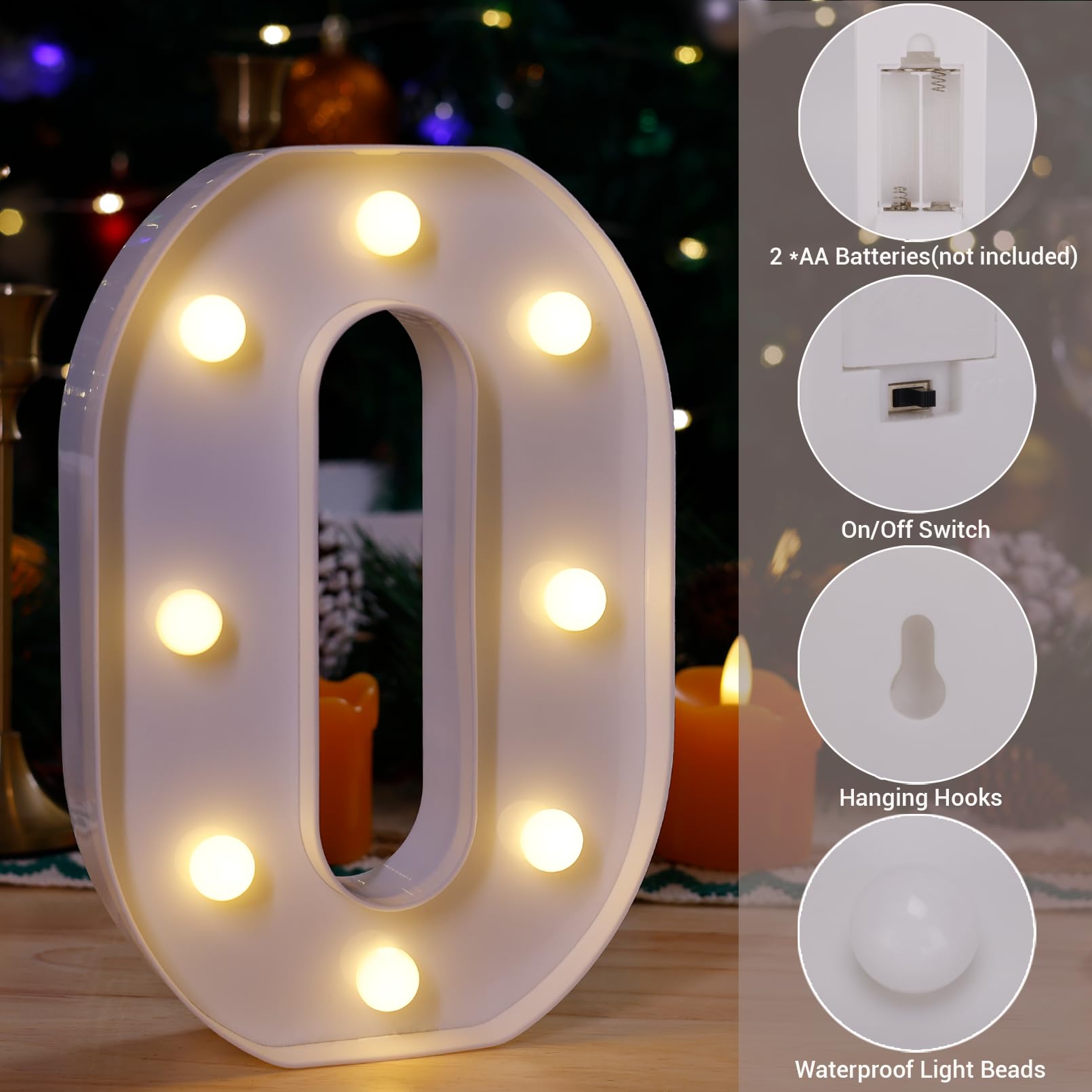 Tronsboo Led Marquee Sign Light Up Letters, Alphabet Light Up Letters Sign, Battery Powered Led Letter Lights For Night Light, Wedding, Birthday, Party, Christmas Or Home Decor (Letter O)