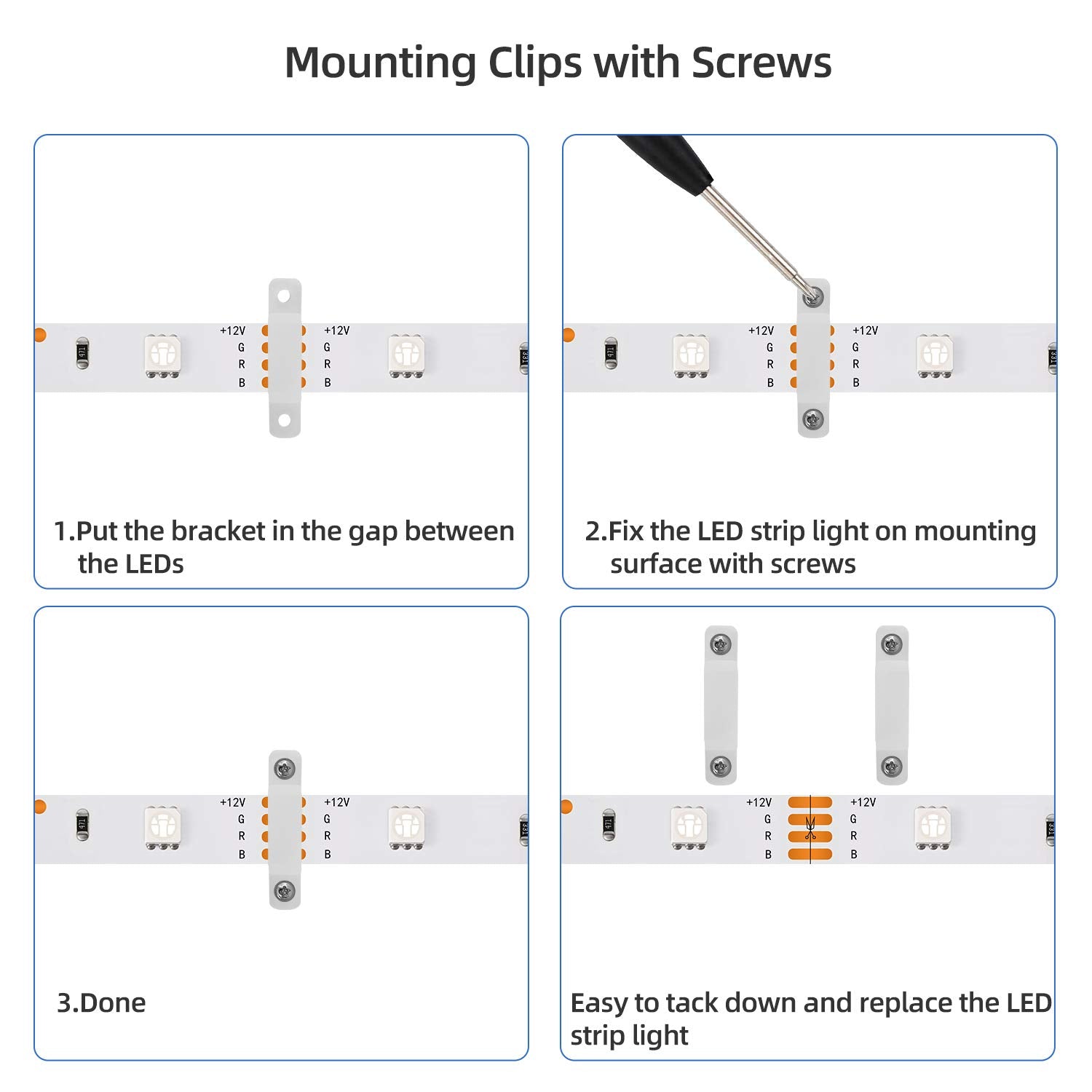 Maoxwy Led Strip Light Connector Kit, Led Strip Accessories Set For 5050 4 Pin 10Mm Rgb Led Light Strips With Connectors Clips And Tools