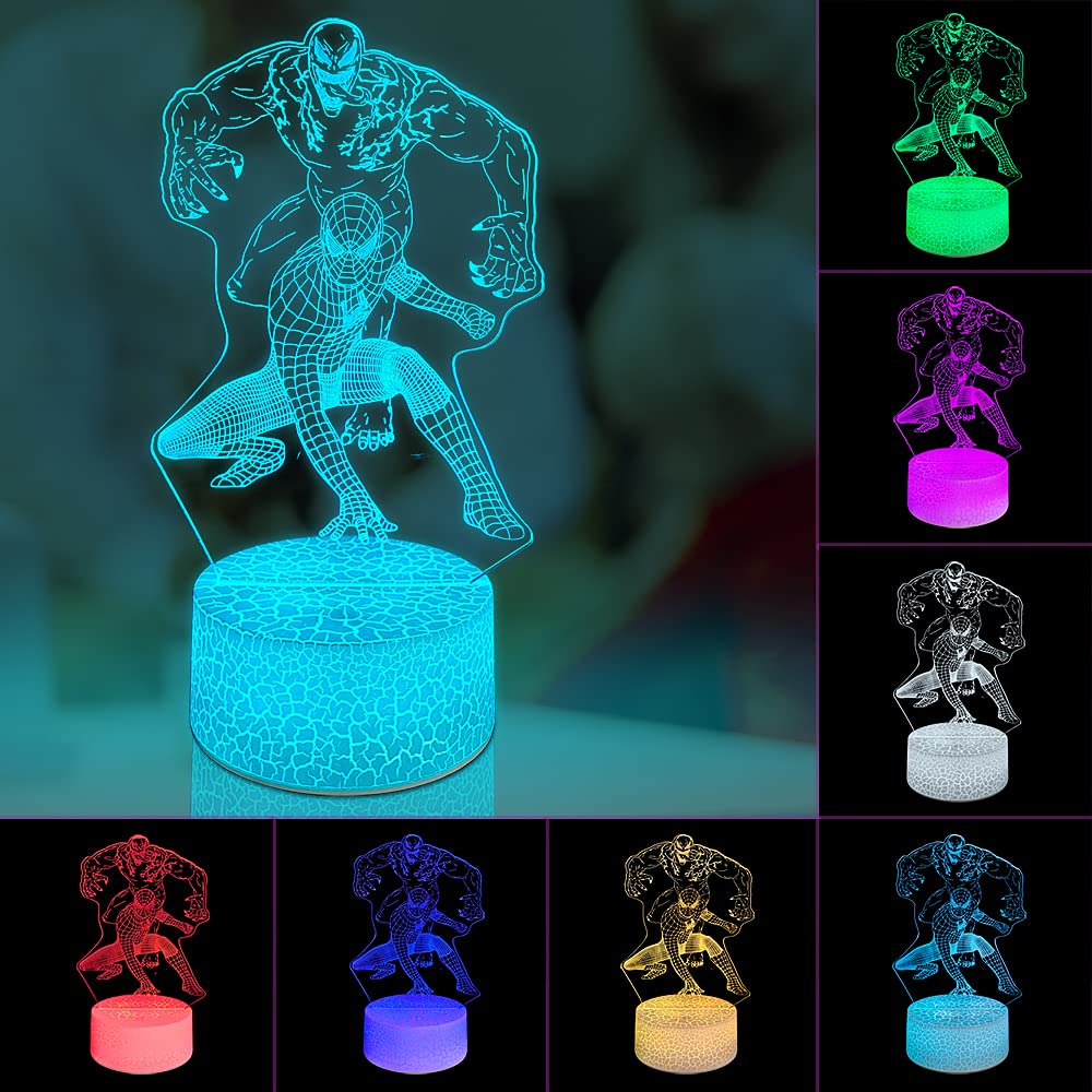 WANDAIYONG Superhero Gift 3D Night Light, Remote & Smart Touch 16 Colors Changing Dimmable CreativeUSB Table Lamp Gift for Boys 