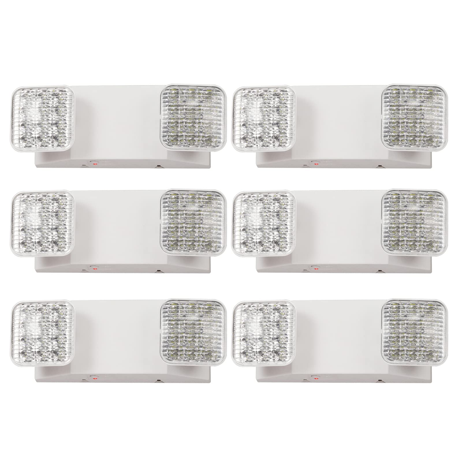 Gzruiyang Emergency Lights With Battery Backup  Led Commercial Emergency Lighting Fixtures Two Head Adjustable  Ul 924 Certified  Hardwired Emergency Exit Light For Business - 6 Pack(White)