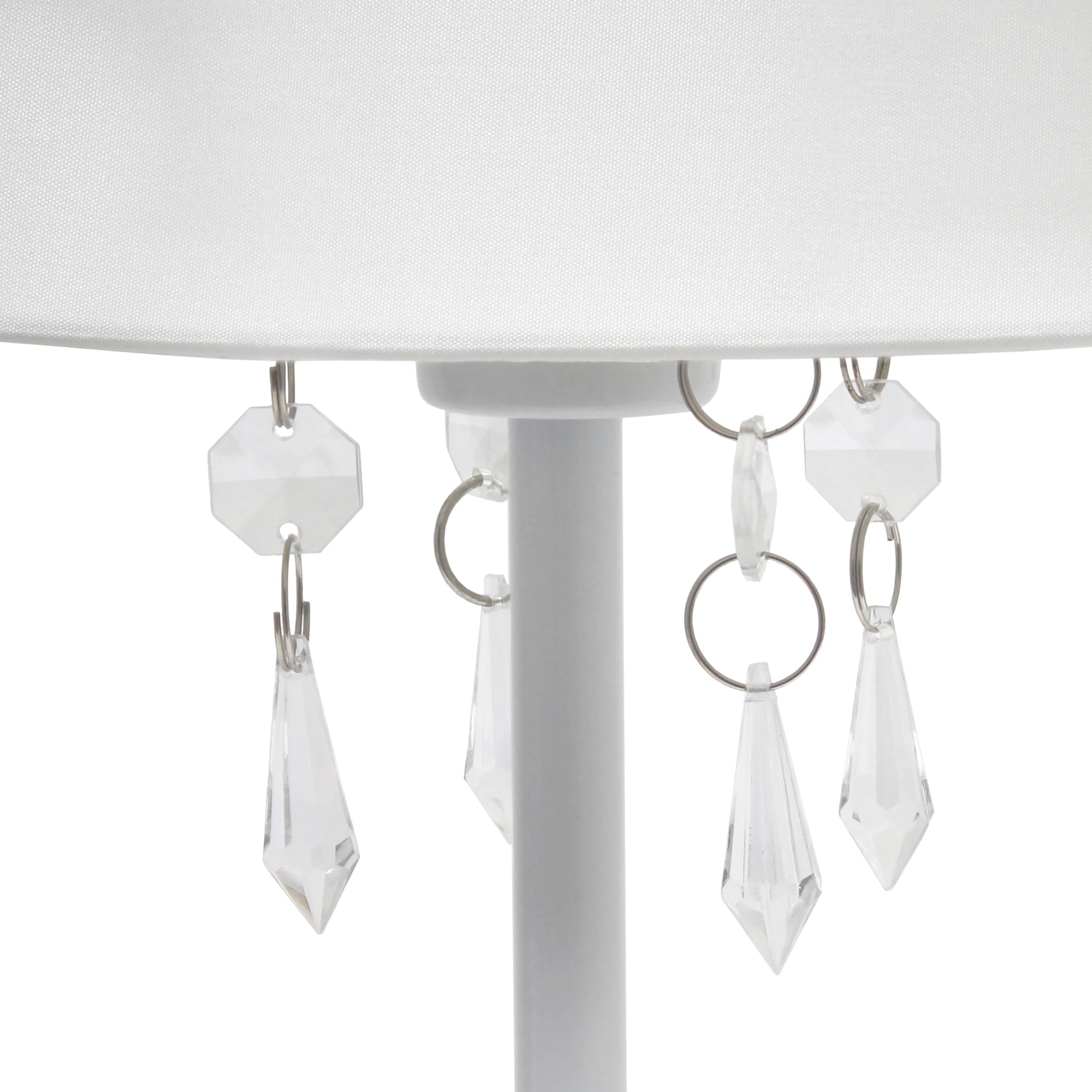Simple Designs LT3018-WHT Table Lamp, Fabric Shade, Acrylic Beads, White, 16.62in Height, Metal, Single Pack