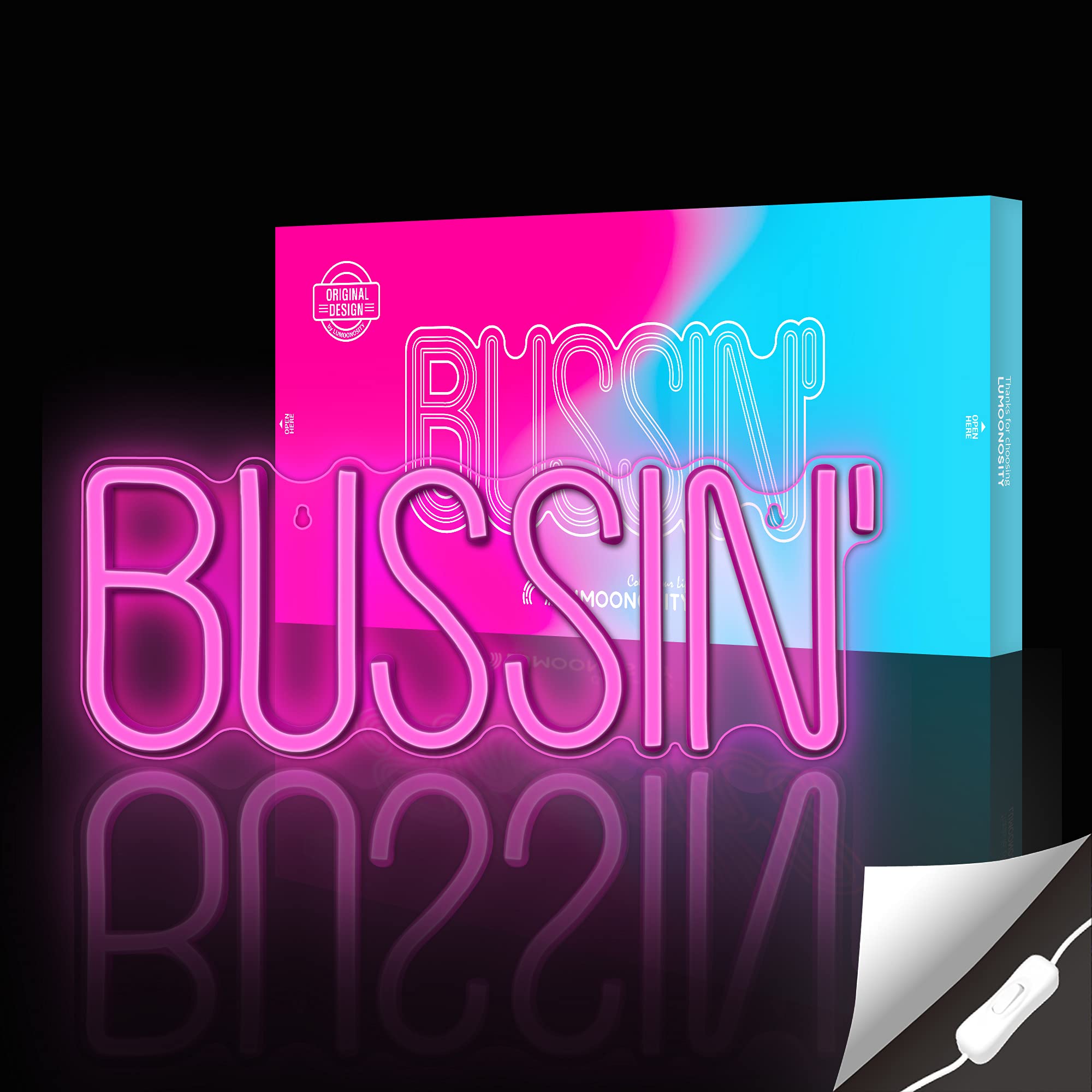 Lumoonosity Bussin Neon Sign - LED Wall Decor for Gamers - Extra Large 16.9 x 6.5-inch - BUSSIN PINK - Model NS-BUSSIN PINK