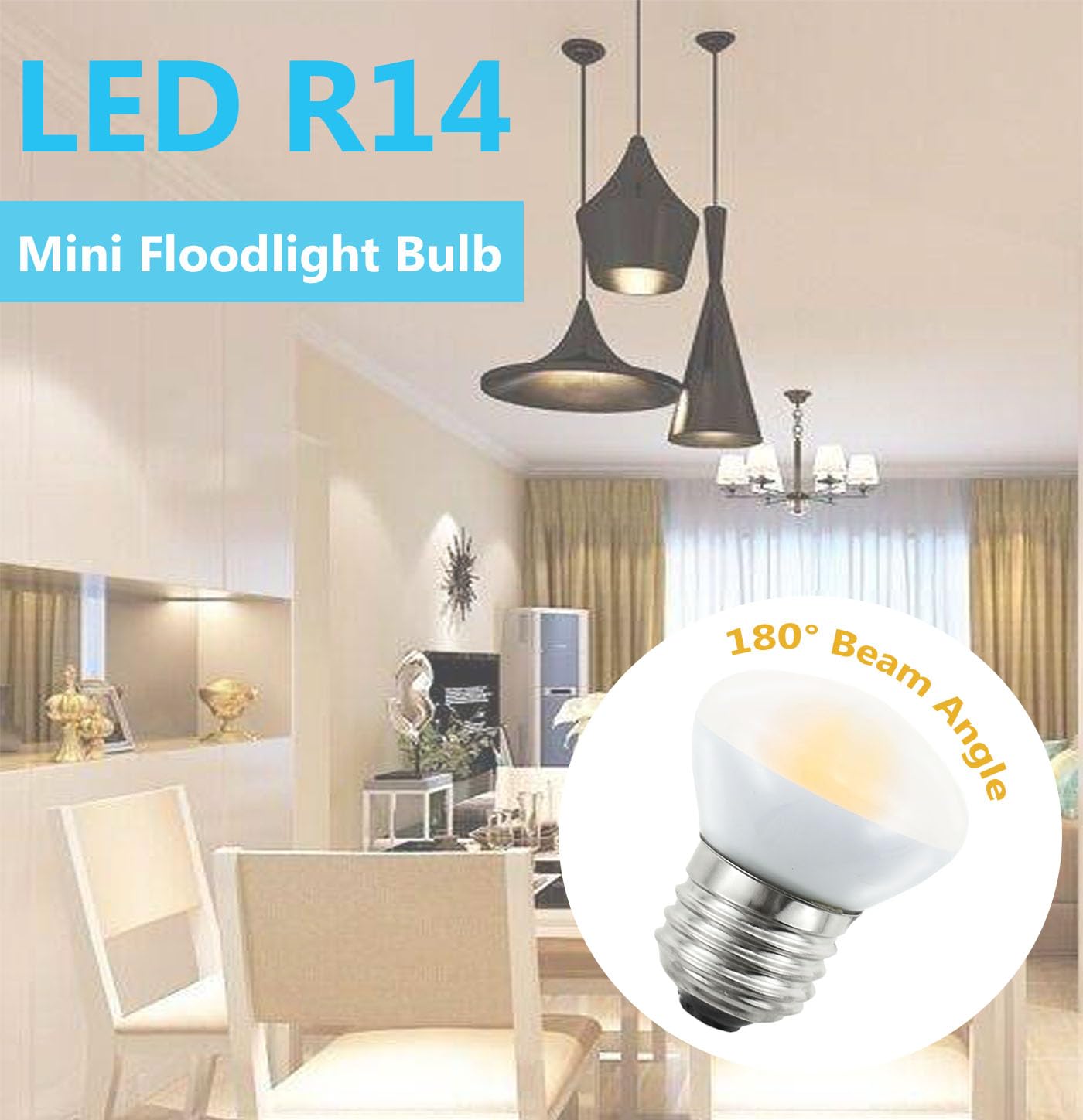 Greeogin R14 Led Bulb 4W(40W Equivalent) Mini Reflector Flood Light Bulbs 5000K Daylight, Curio Cabinet Light Bulb, Non-Dimmable