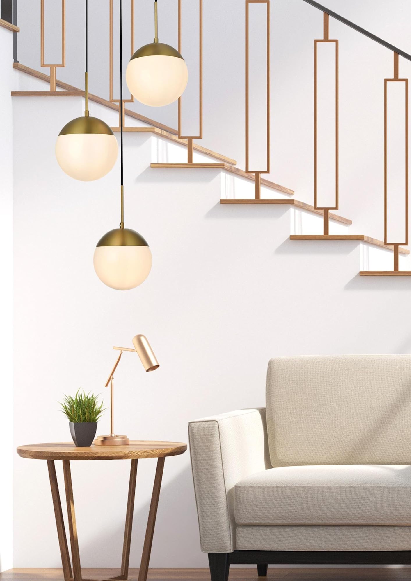 Living District Eclipse 3-Light Metal & Glass Pendant in Brass/Frosted White