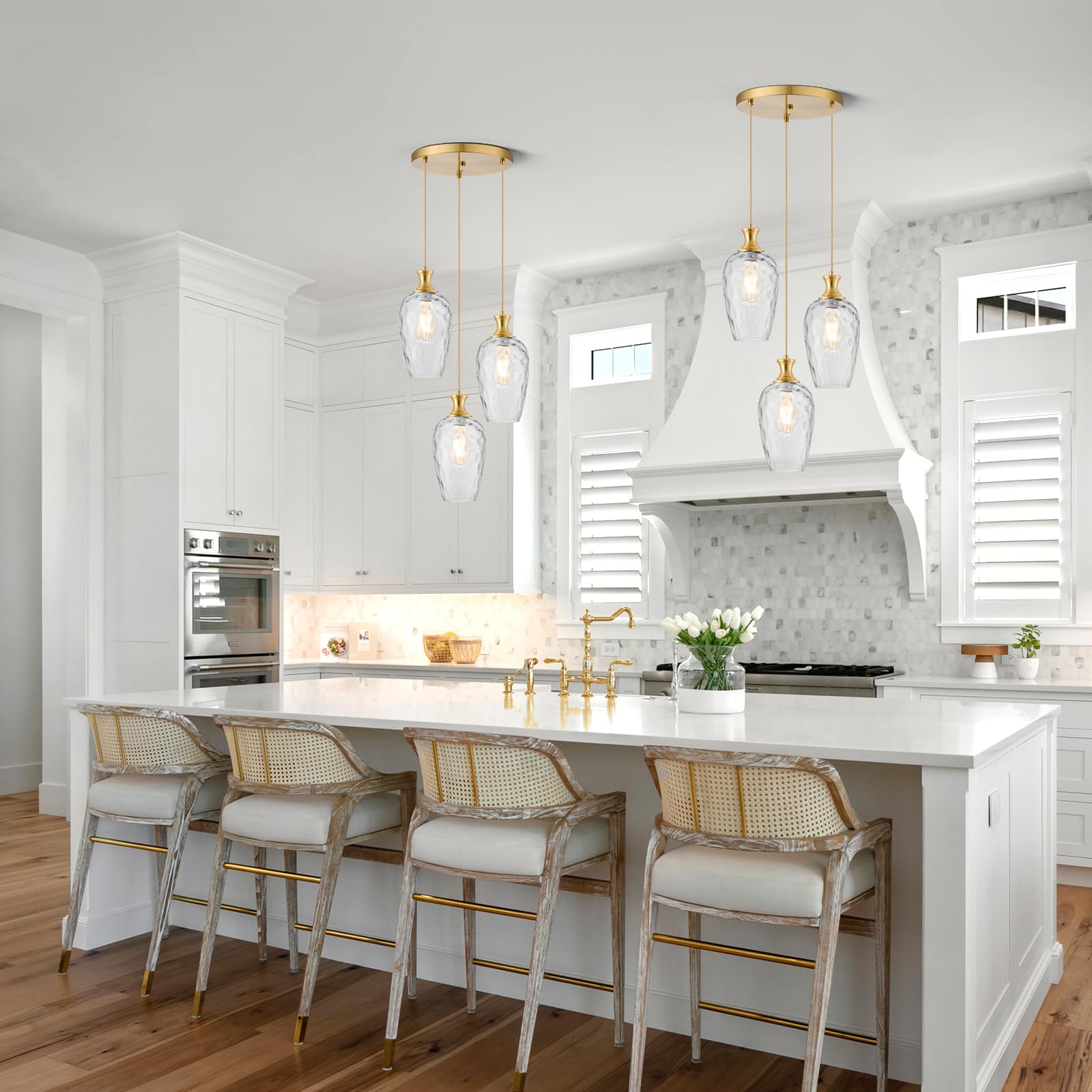 Saduenfr 3-Light Pendant Lighting  Modern Brushed Gold Dining Room Chandelier Light Fixture Over Table With Hammered Glass  Brass Cluster Hanging Lights For Kitchen Island Dining Room Bedroom  E26