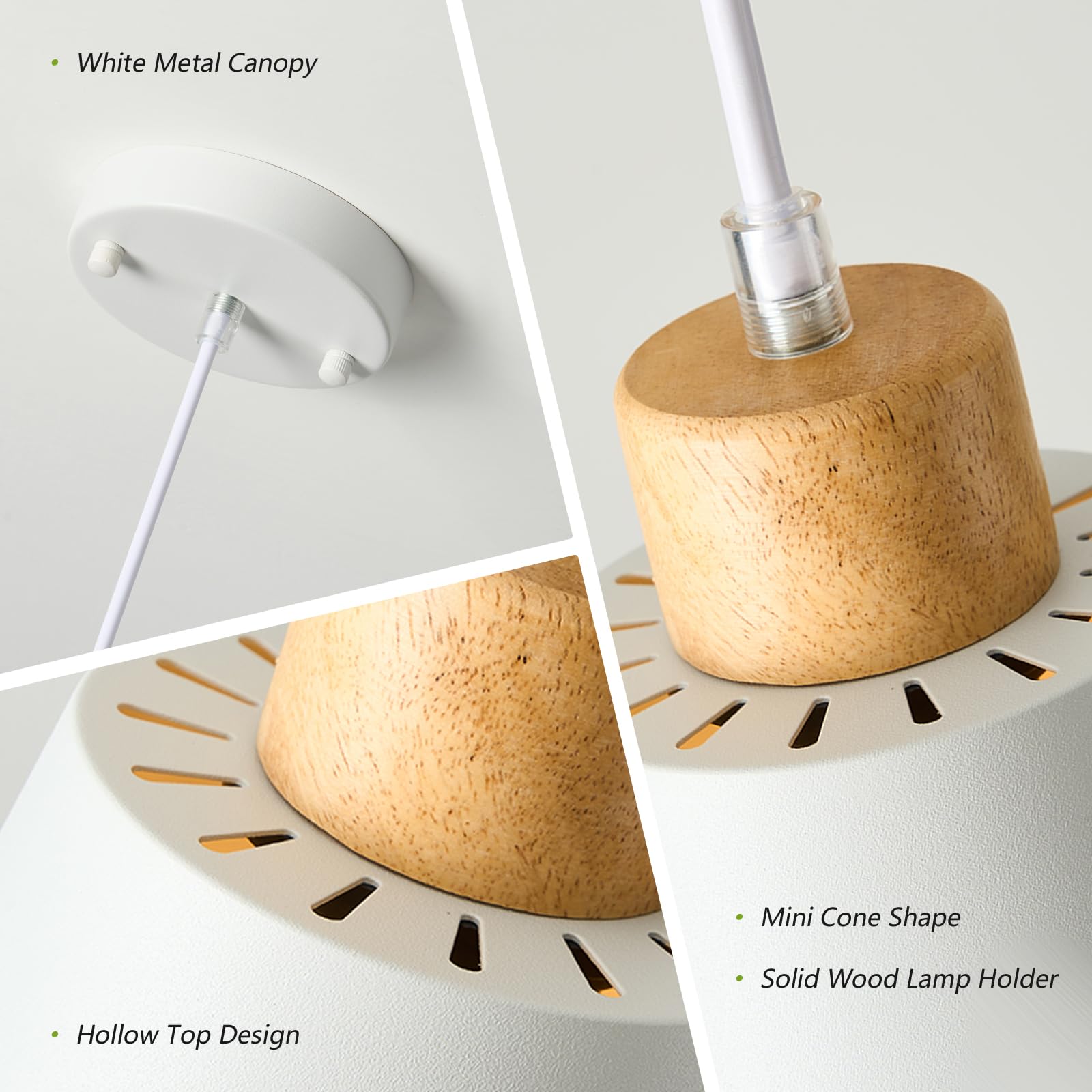 Fisgoni White Pendant Light Kitchen Island Wood Pendant Lighting Mini Modern Hanging Light Small Pendant Light Fixture For Dinin