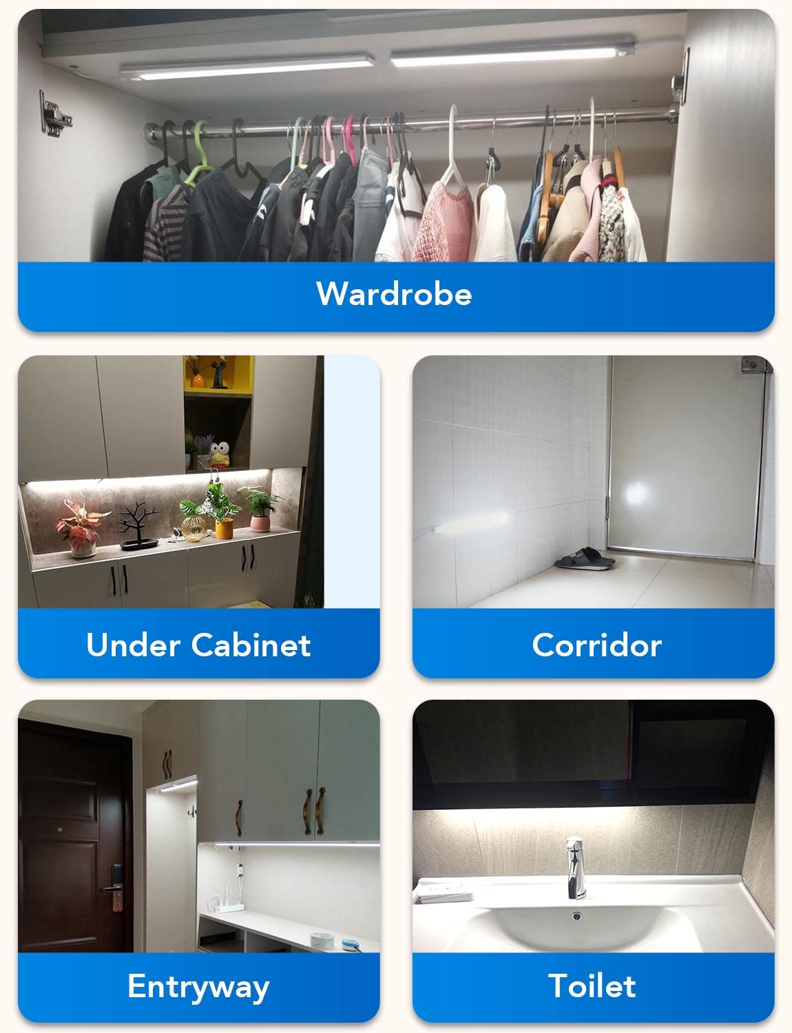 AuyiHomu LED Motion Sensor Under Cabinet Lighting, 16 inch, 500LM, Cool White/6000K, Ultra Thin, Magnetic, Model UAU-001